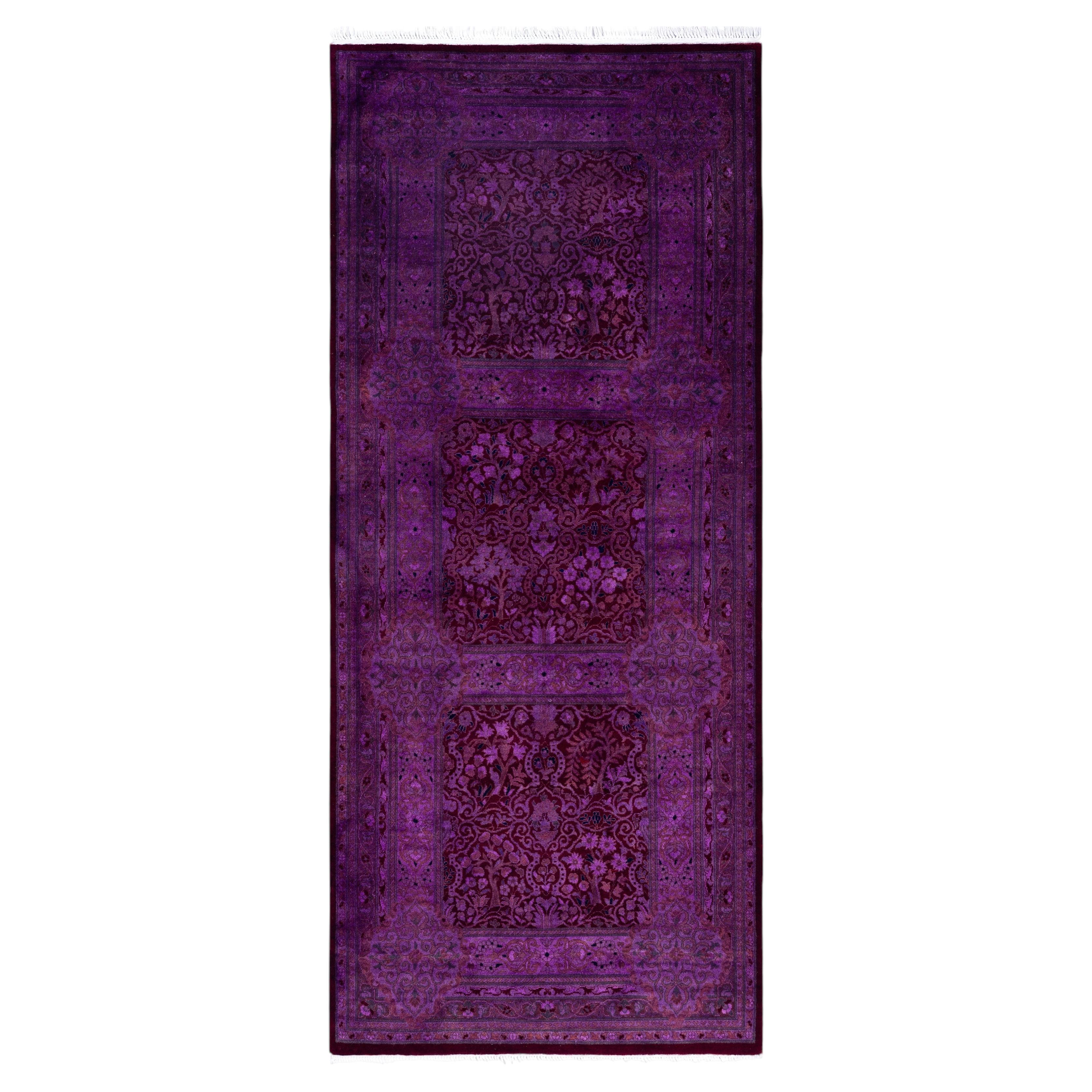 Overdyed Hand-Knotted Wool Modern-Contemporary Purple Runner 3' 0" x 7' 3"