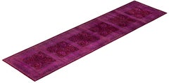 Overdyed Hand-Knotted Wool Modern-Contemporary Purple Runner 3' 2" x 12' 3"