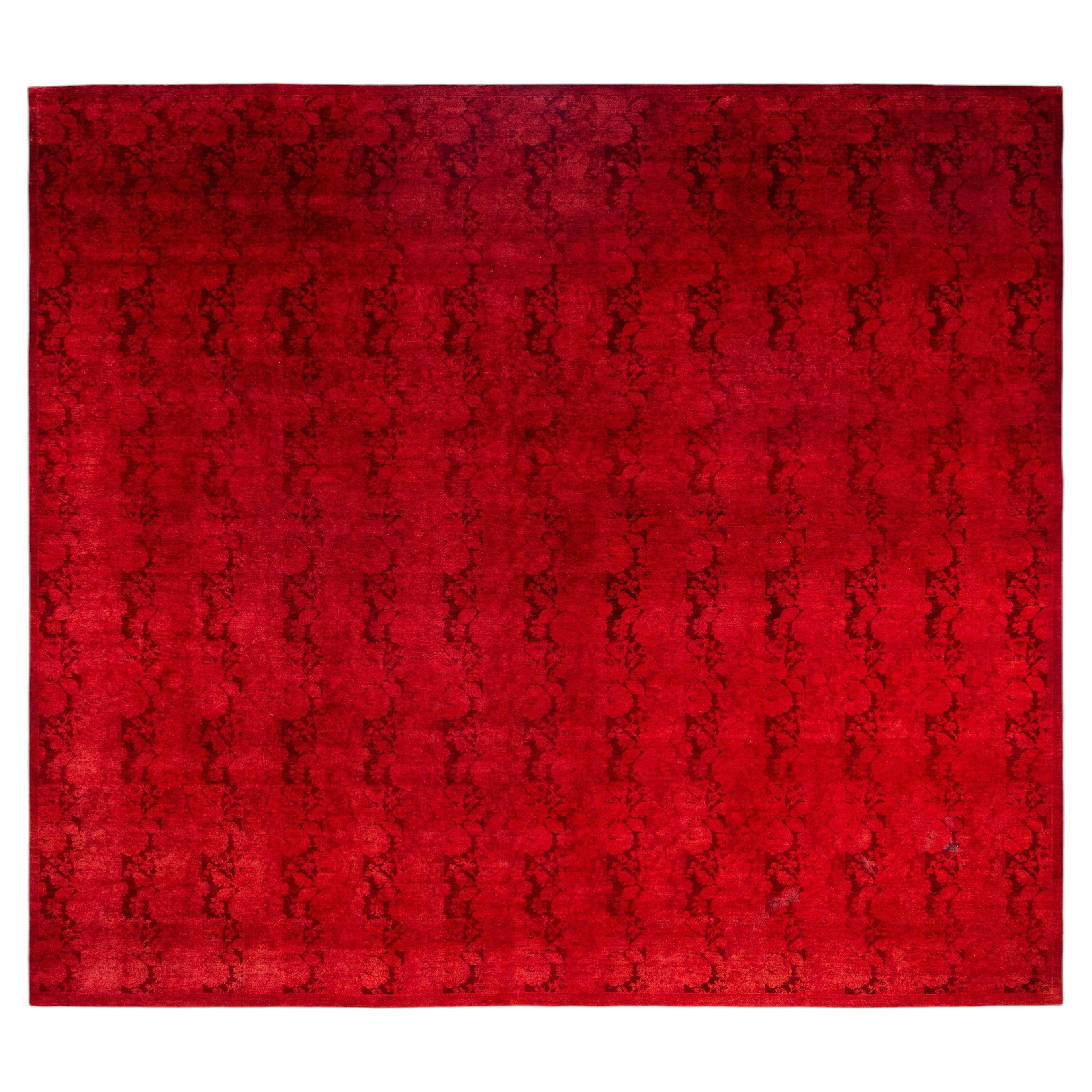 Overdyed Hand-Knotted Wool Modern-Contemporary Red Area Rug 10' 0" x 10' 3"