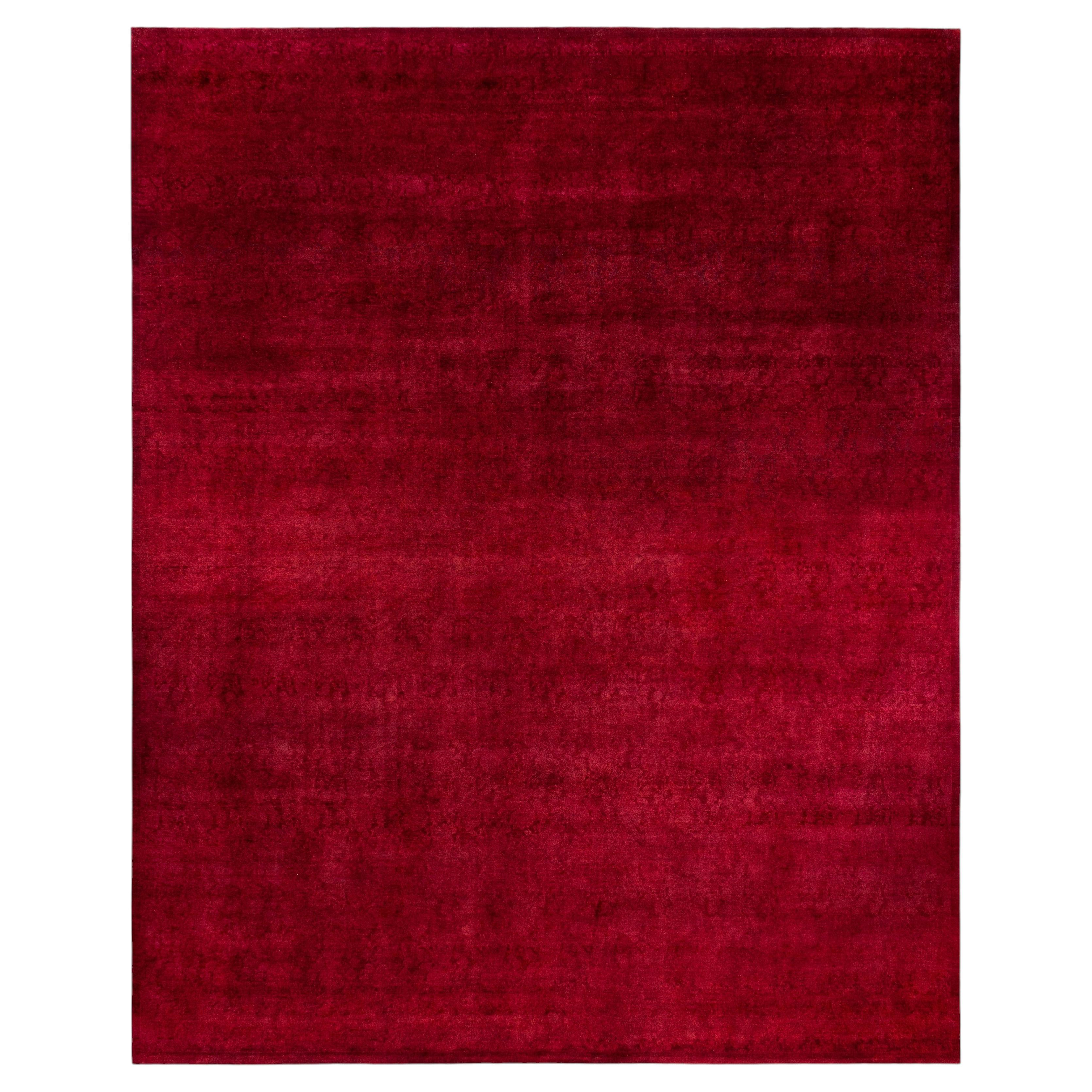 Overdyed Hand-Knotted Wool Modern-Contemporary Red Area Rug 12' 1" x 15' 3"