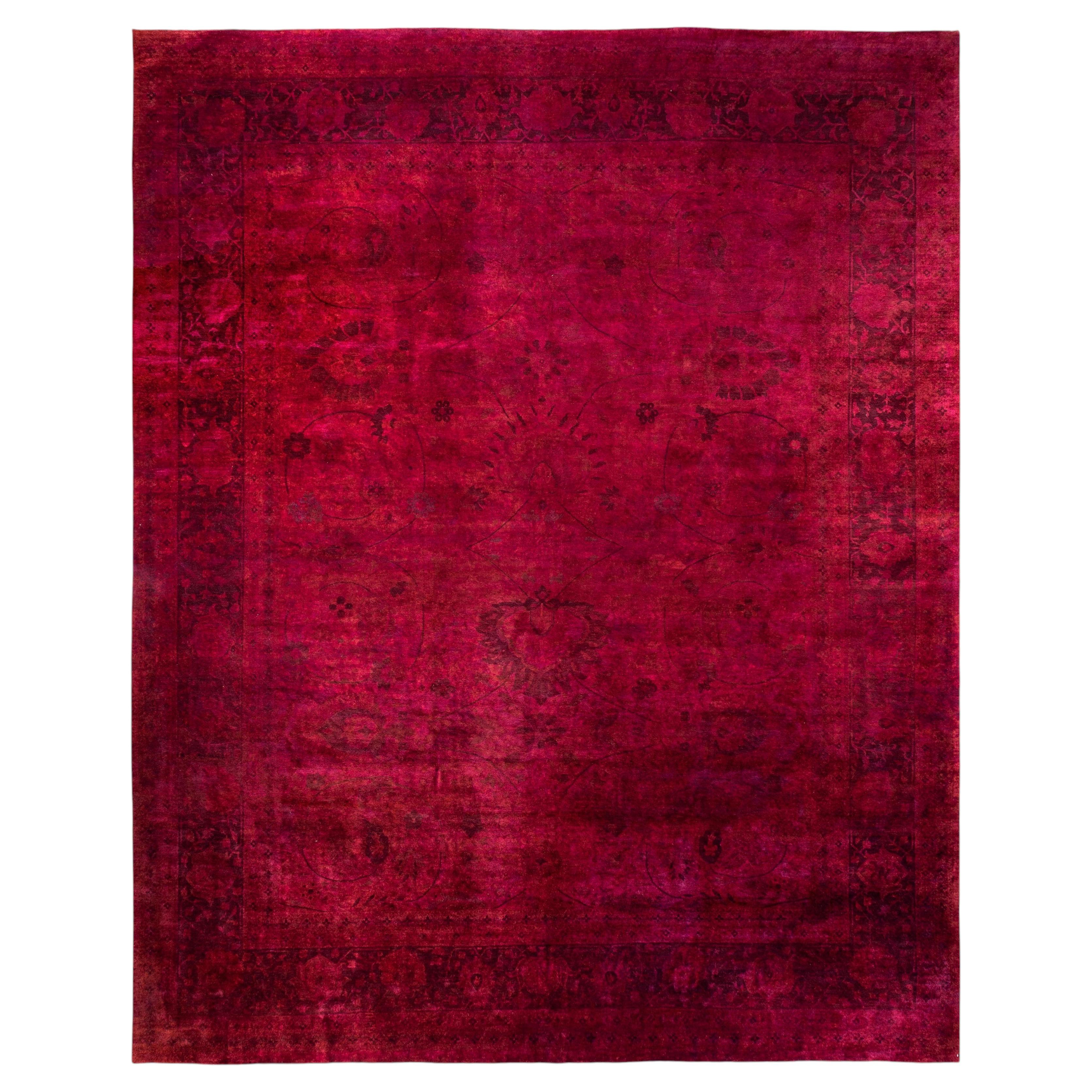 Overdyed Hand-Knotted Wool Modern-Contemporary Red Area Rug 12' 3" x 15' 1"