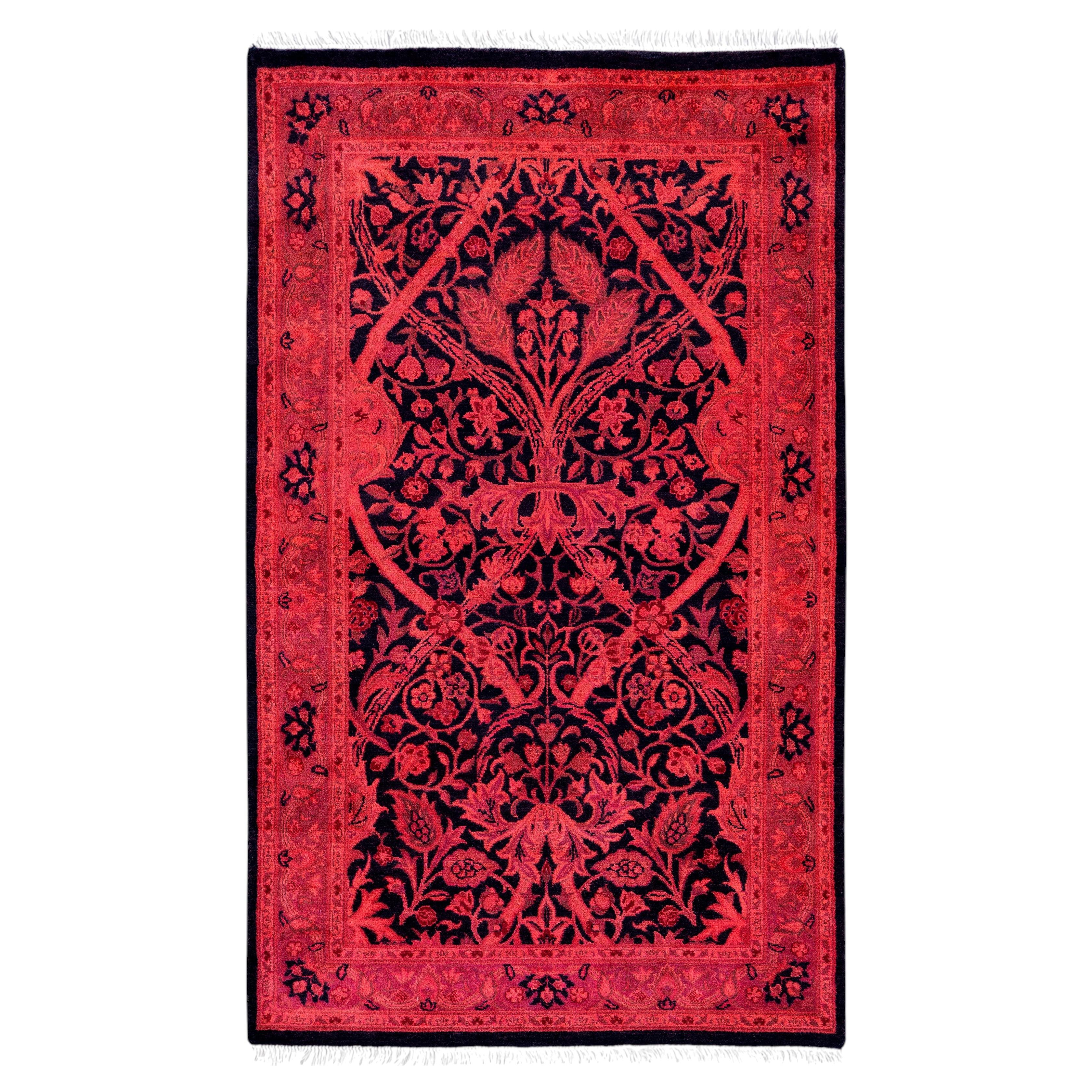 Overdyed Hand-Knotted Wool Modern-Contemporary Red Area Rug 2' 8" x 4' 2"
