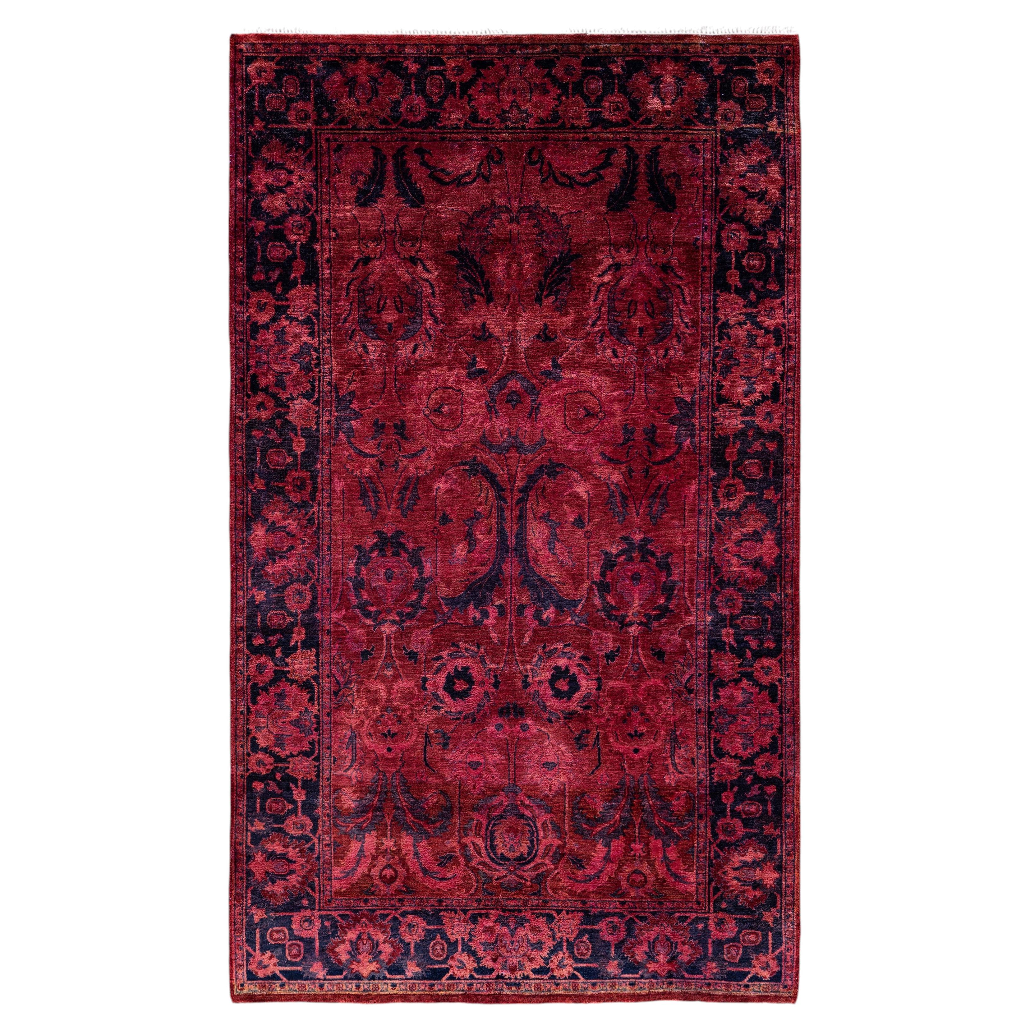 Overdyed Hand-Knotted Wool Modern-Contemporary Red Area Rug 3' 1" x 5' 1"