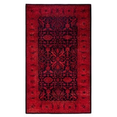 Overdyed Hand-Knotted Wool Modern-Contemporary Red Area Rug 3' 1" x 5' 6"