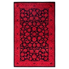 Overdyed Hand-Knotted Wool Modern-Contemporary Red Area Rug 3' 2" x 5' 4"