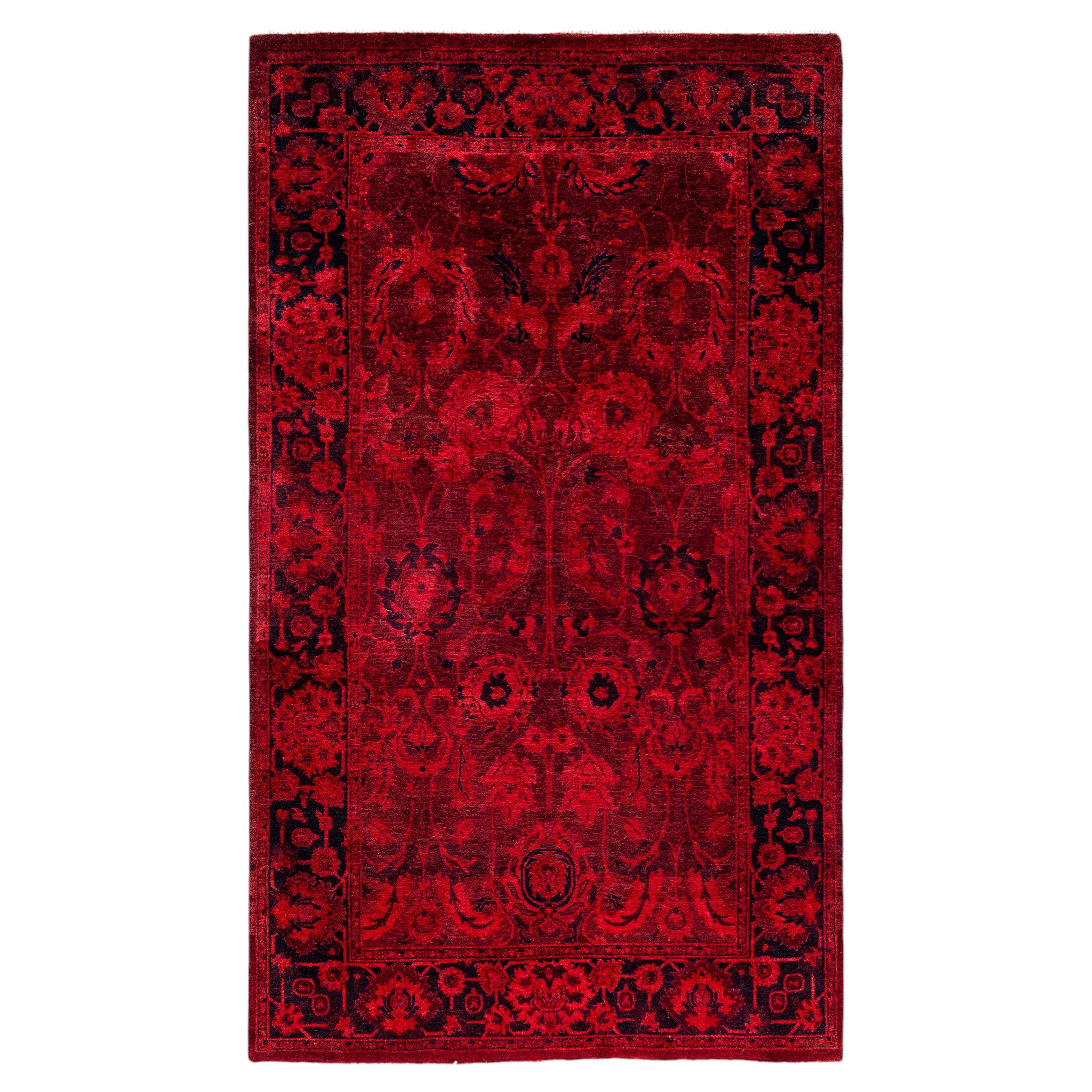 Overdyed Hand-Knotted Wool Modern-Contemporary Red Area Rug 3' 3" x 5' 5"
