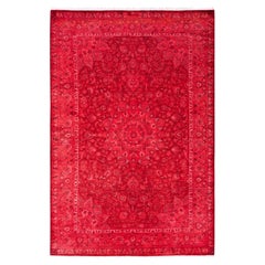 Overdyed Hand-Knotted Wool Modern-Contemporary Red Area Rug 4' 1" x 6' 2"