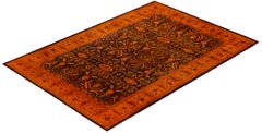 Tappeto rosso moderno-contemporaneo in lana Overdyed annodato a mano 5' 3" x 7' 5"