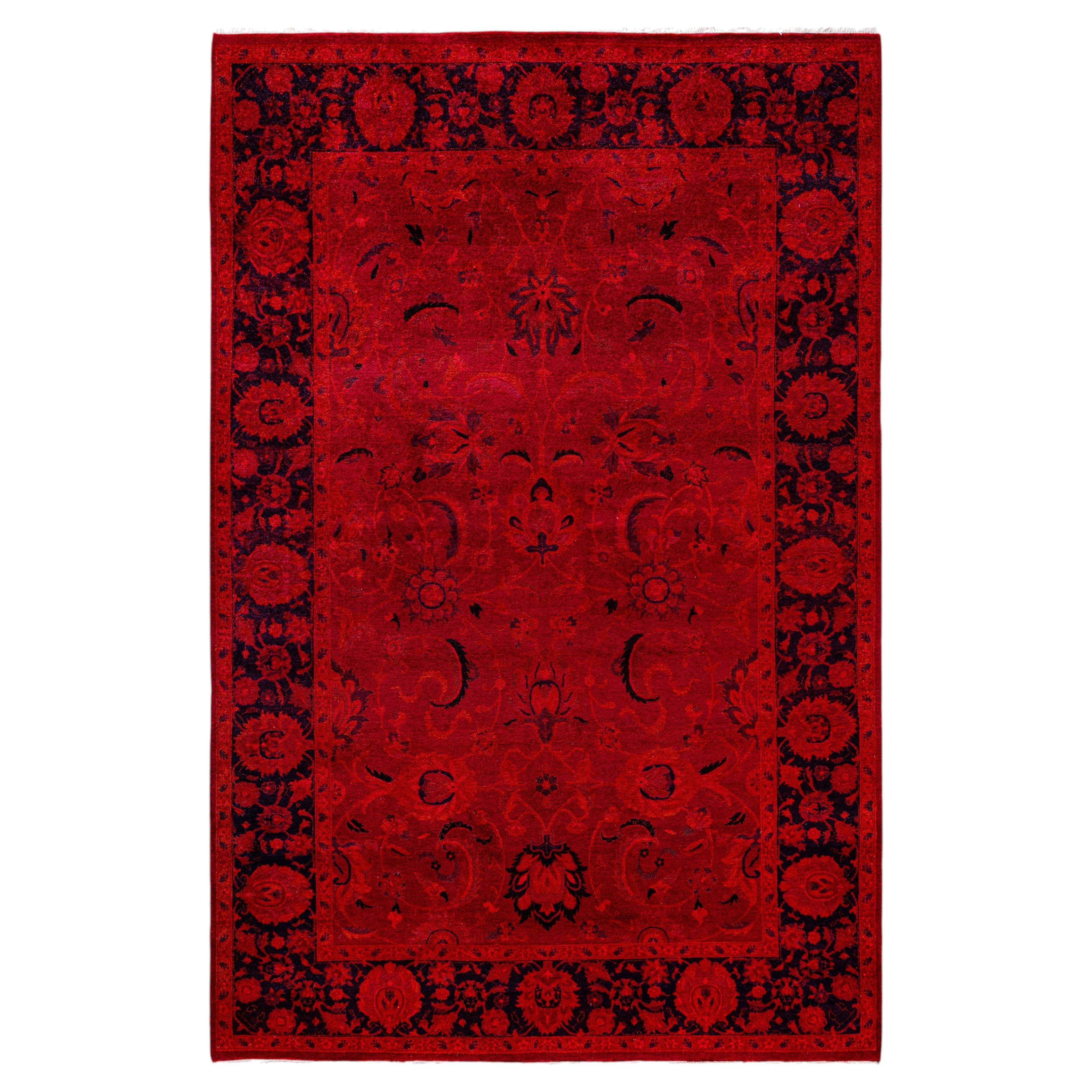 Overdyed Hand-Knotted Wool Modern-Contemporary Red Area Rug 5' 3" x 7' 9" For Sale