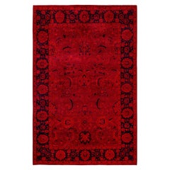 Overdyed Hand-Knotted Wool Modern-Contemporary Red Area Rug 5' 3" x 7' 9"