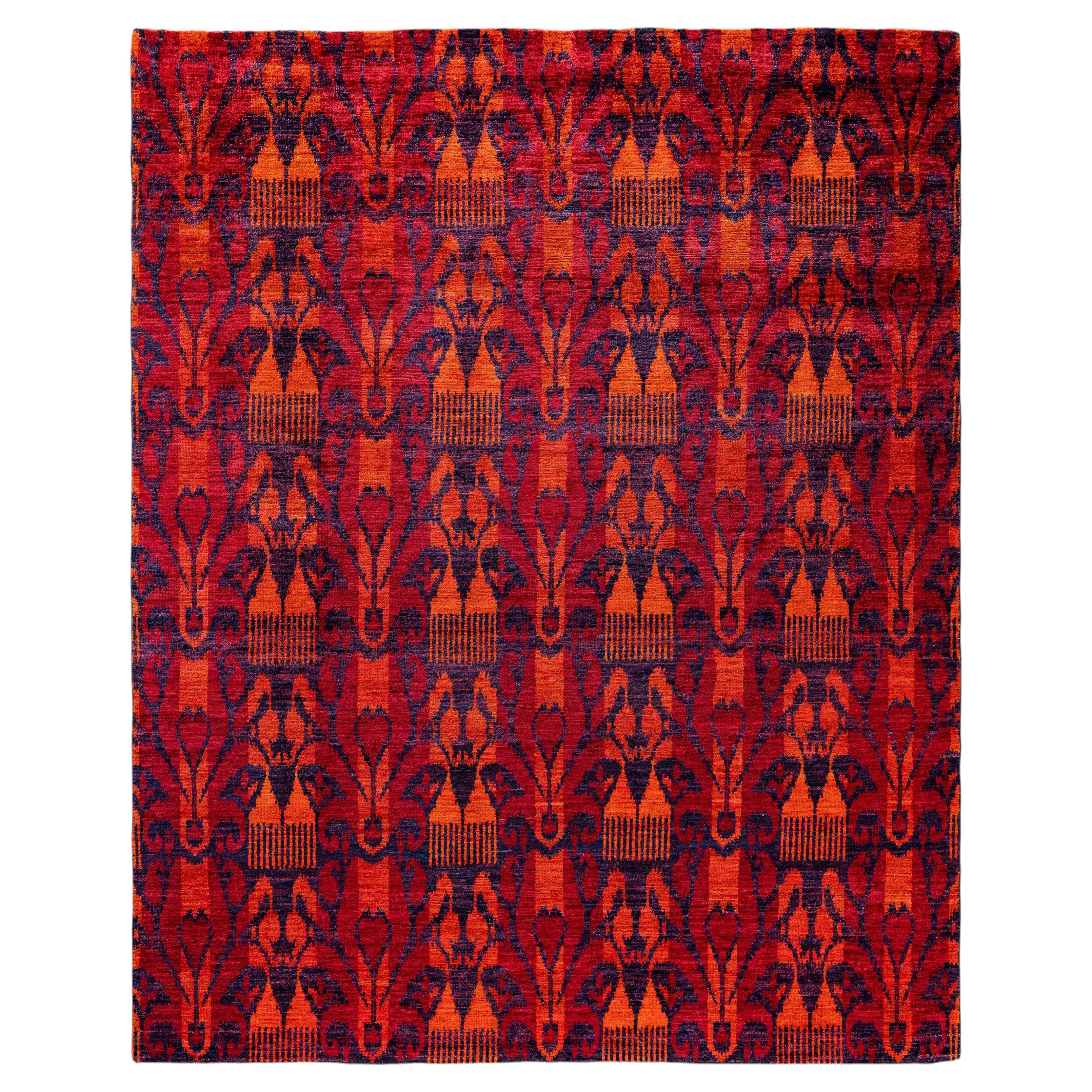 Overdyed Hand-Knotted Wool Modern-Contemporary Red Area Rug 8' 0" x 10' 0"