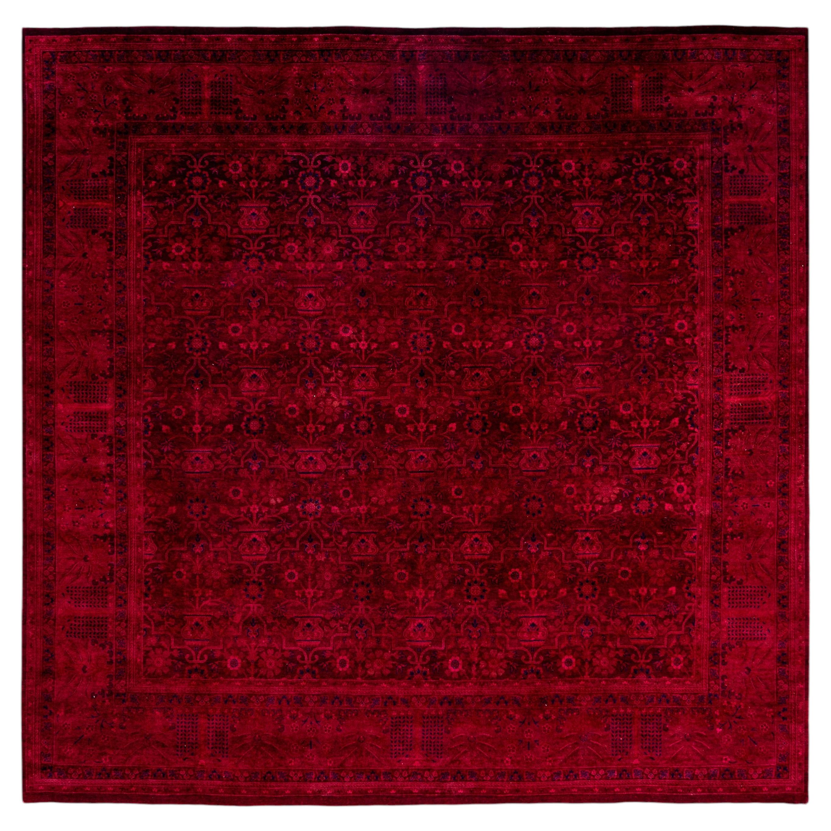 Overdyed Hand-Knotted Wool Modern-Contemporary Red Area Rug 8' 0" x 8' 2"