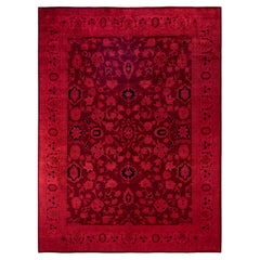 Overdyed Hand-Knotted Wool Modern-Contemporary Red Area Rug 8' 10" x 11' 10"