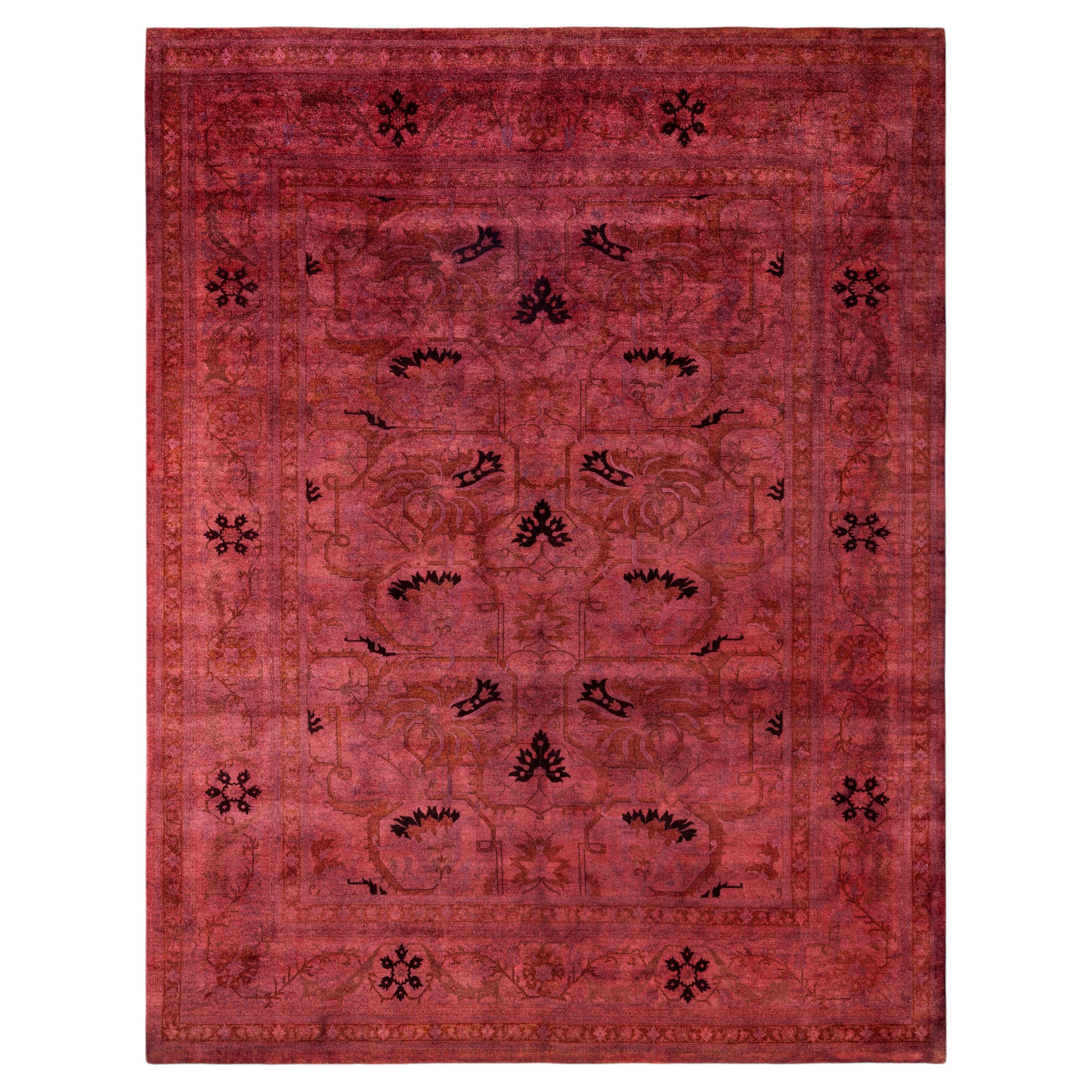 Overdyed Hand-Knotted Wool Modern-Contemporary Red Area Rug 9' 1" x 11' 10"