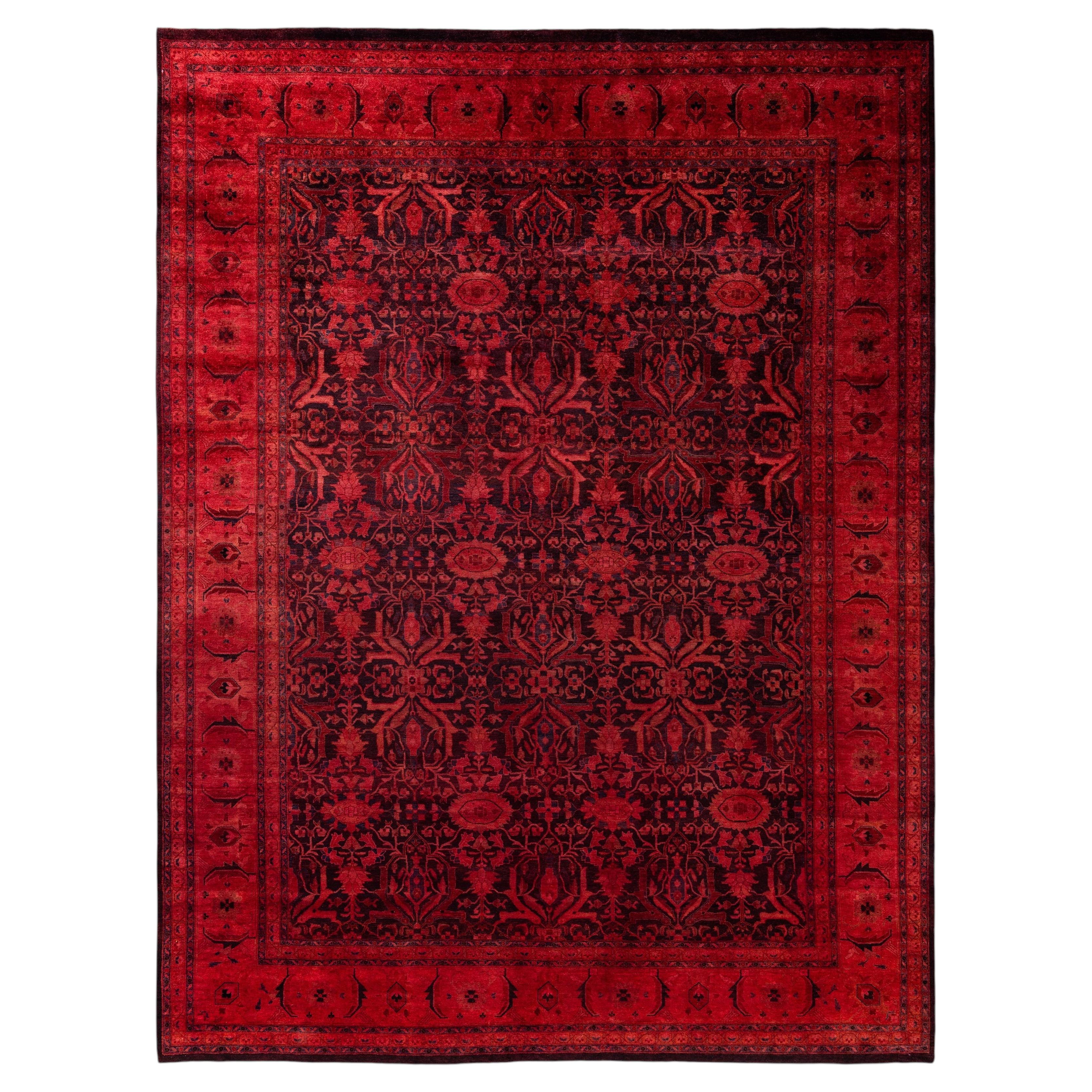 Overdyed Hand-Knotted Wool Modern-Contemporary Red Area Rug 9' 1" x 12' 1"