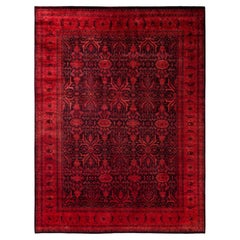 Overdyed Hand-Knotted Wool Modern-Contemporary Red Area Rug 9' 1" x 12' 1"