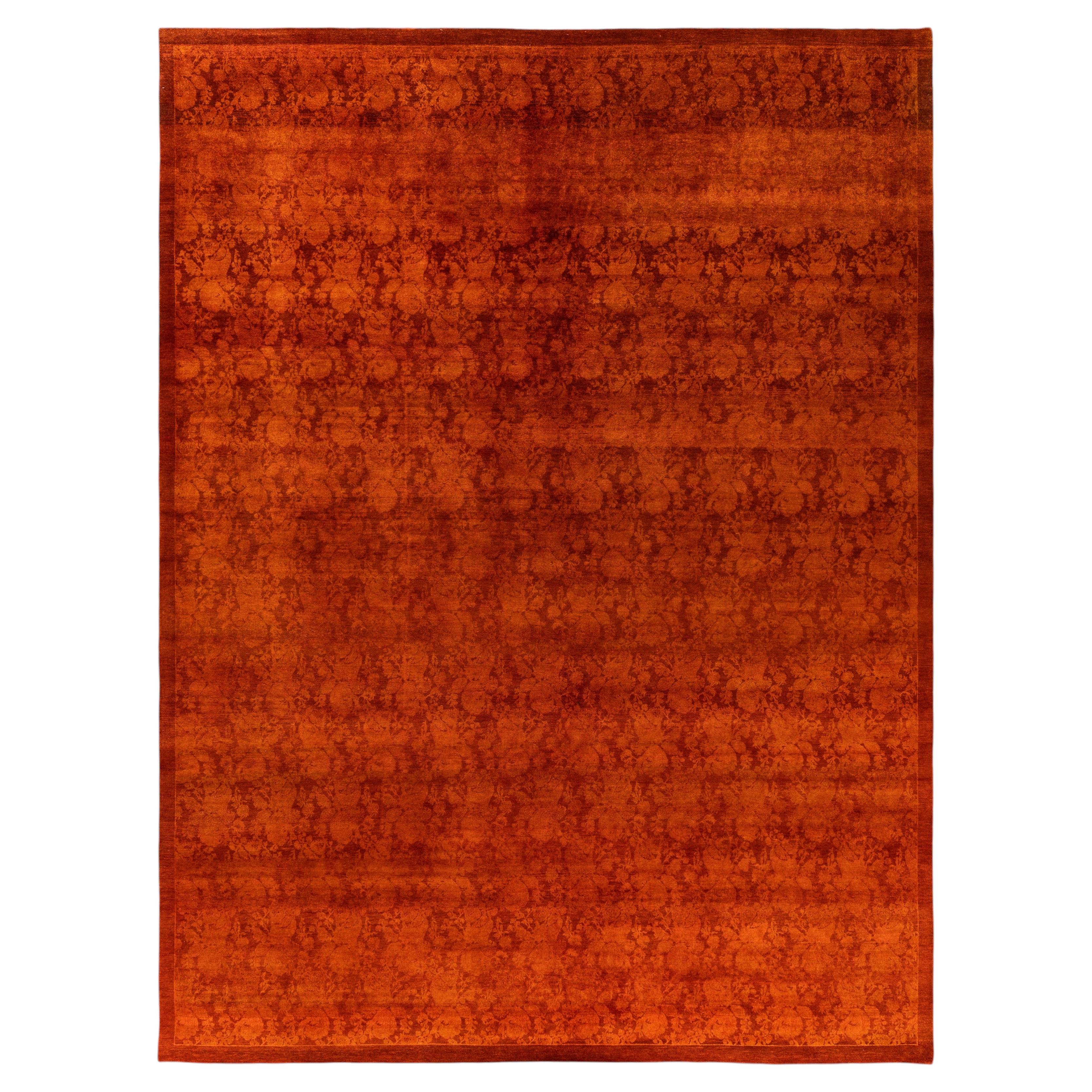 Overdyed Hand-Knotted Wool Modern-Contemporary Red Area Rug 9' 1" x 12' 1"