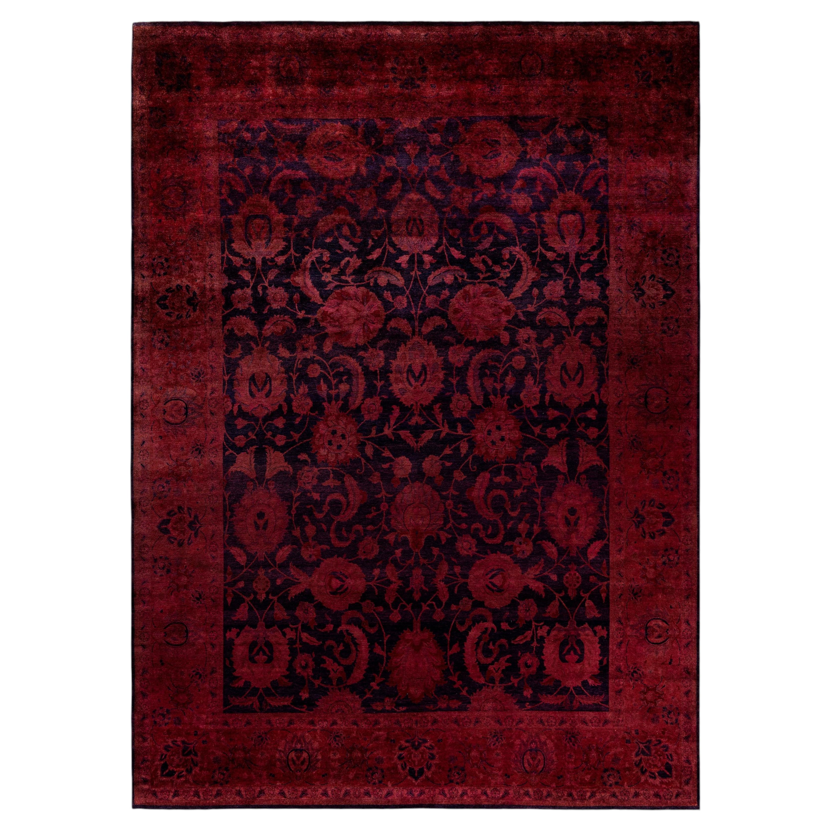 Overdyed Hand-Knotted Wool Modern-Contemporary Red Area Rug 9' 1" x 12' 5"