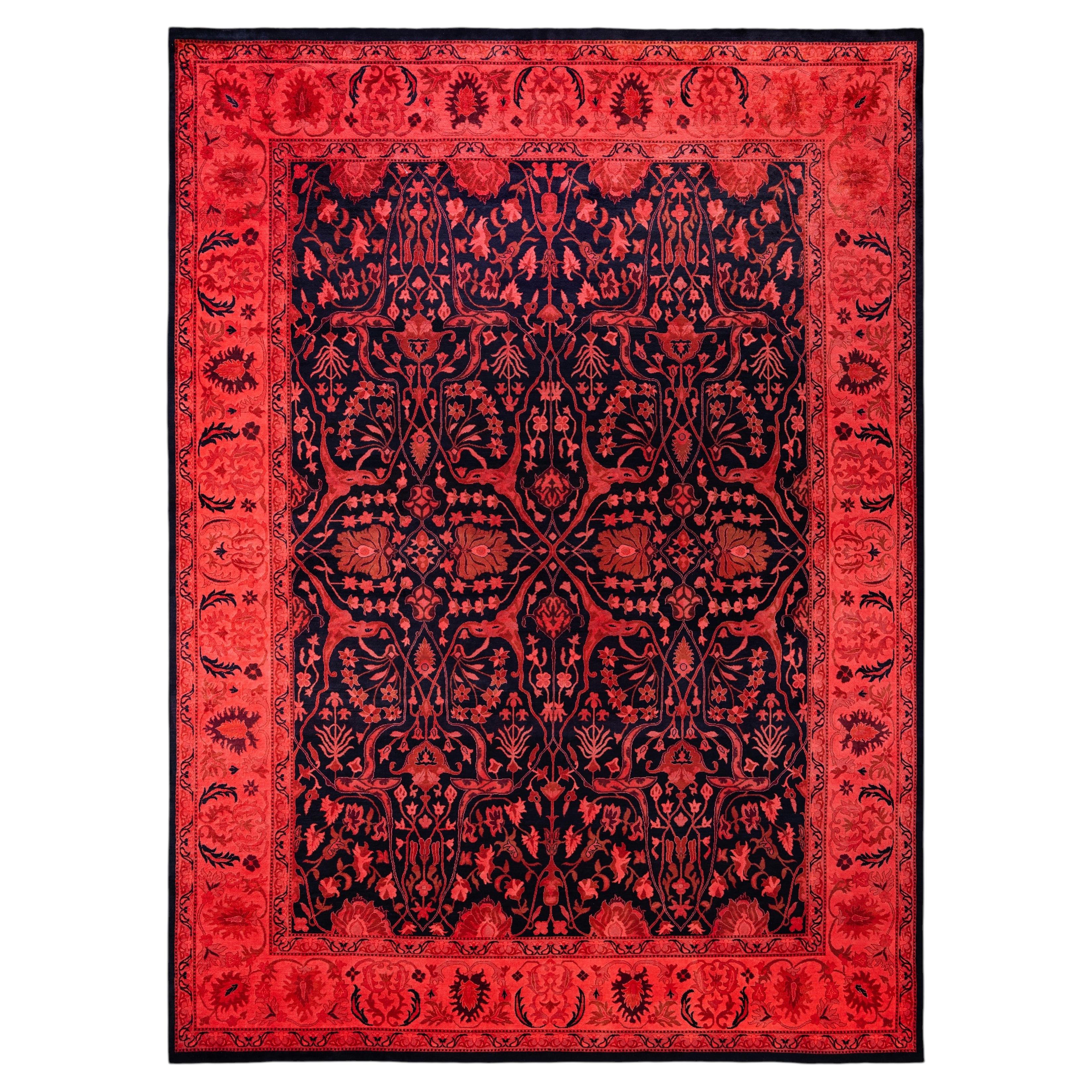 Overdyed Hand-Knotted Wool Modern-Contemporary Red Area Rug 9' 1" x 12' 5"