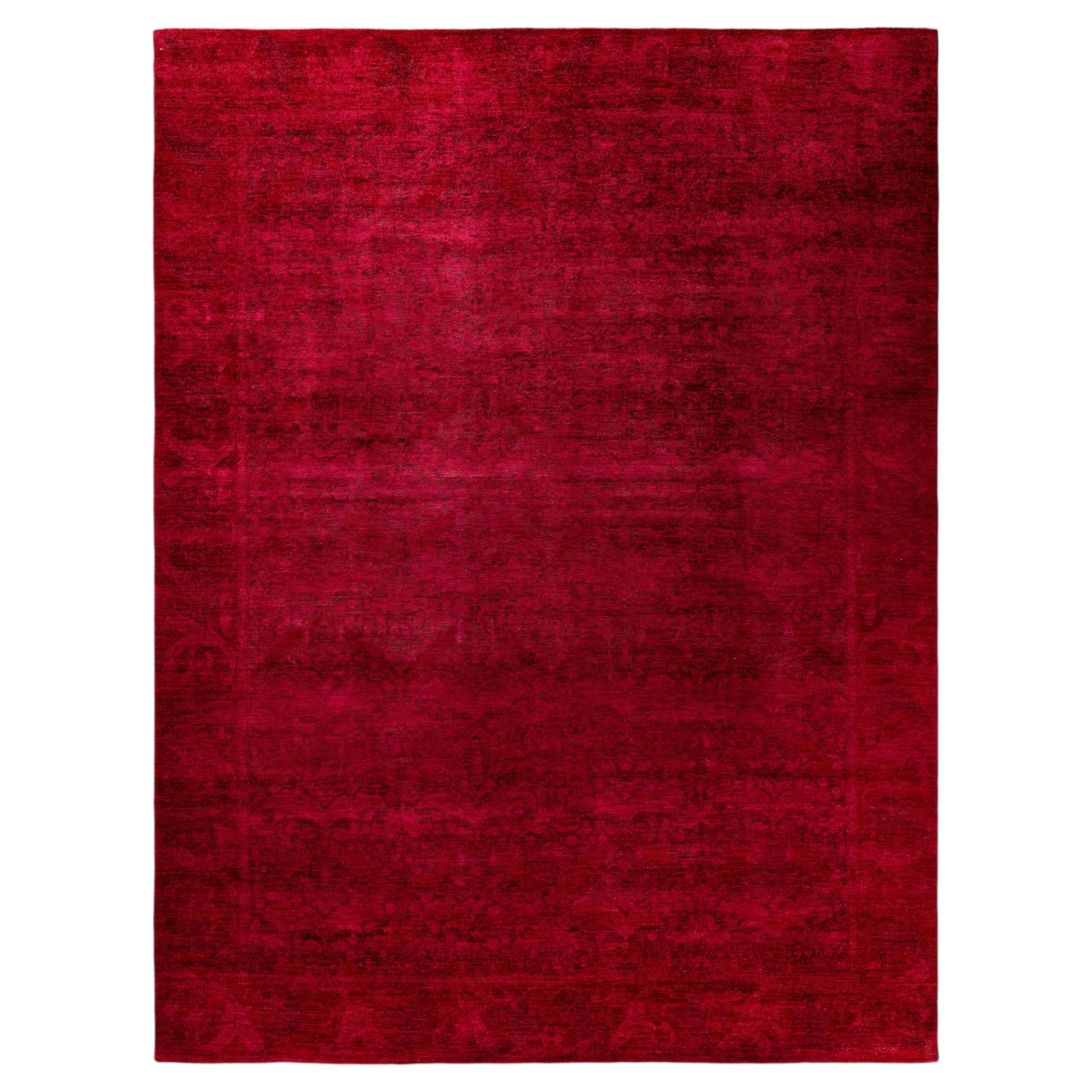 Overdyed Hand-Knotted Wool Modern-Contemporary Red Area Rug 9' 2" x 12' 1" For Sale