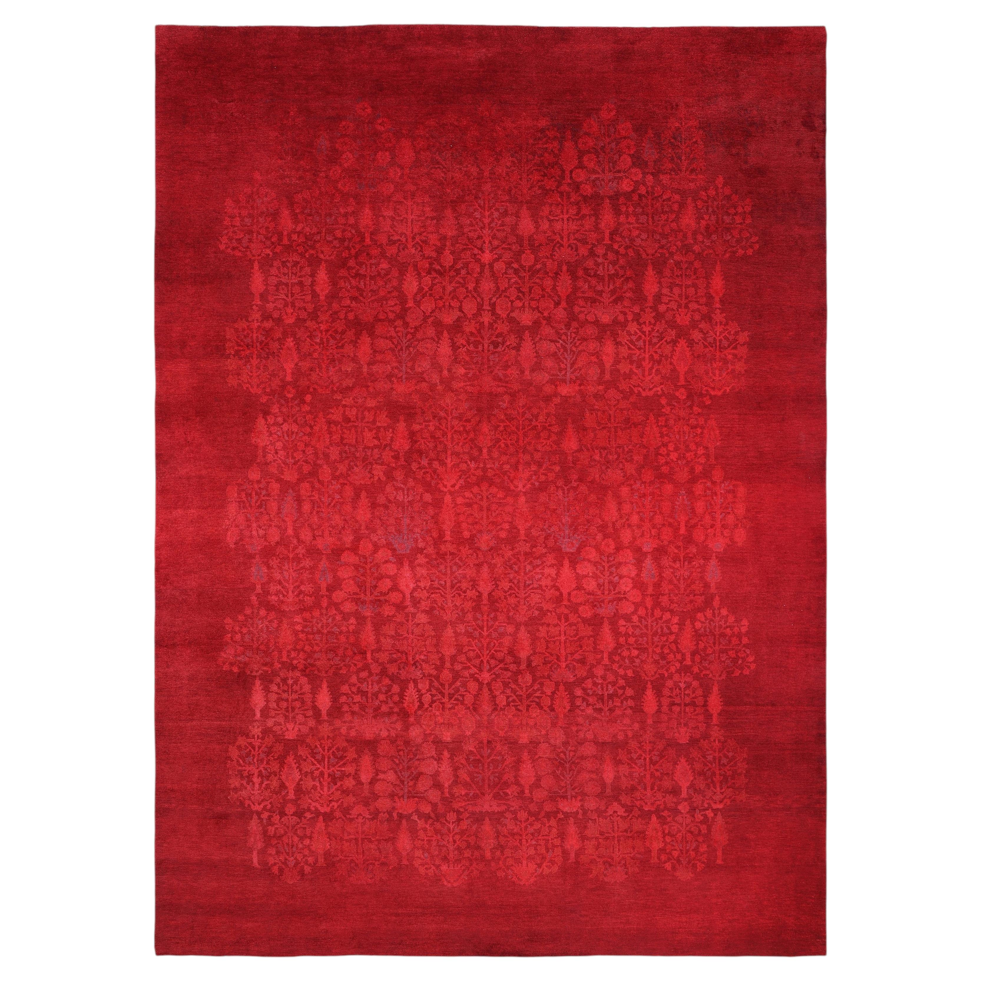 Overdyed Hand-Knotted Wool Modern-Contemporary Red Area Rug 9' 2" x 12' 5"