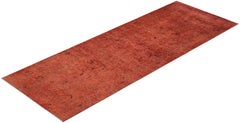 Runner rosso moderno-contemporaneo in lana annodata a mano Overdyed, 3' 0" x 8' 2".