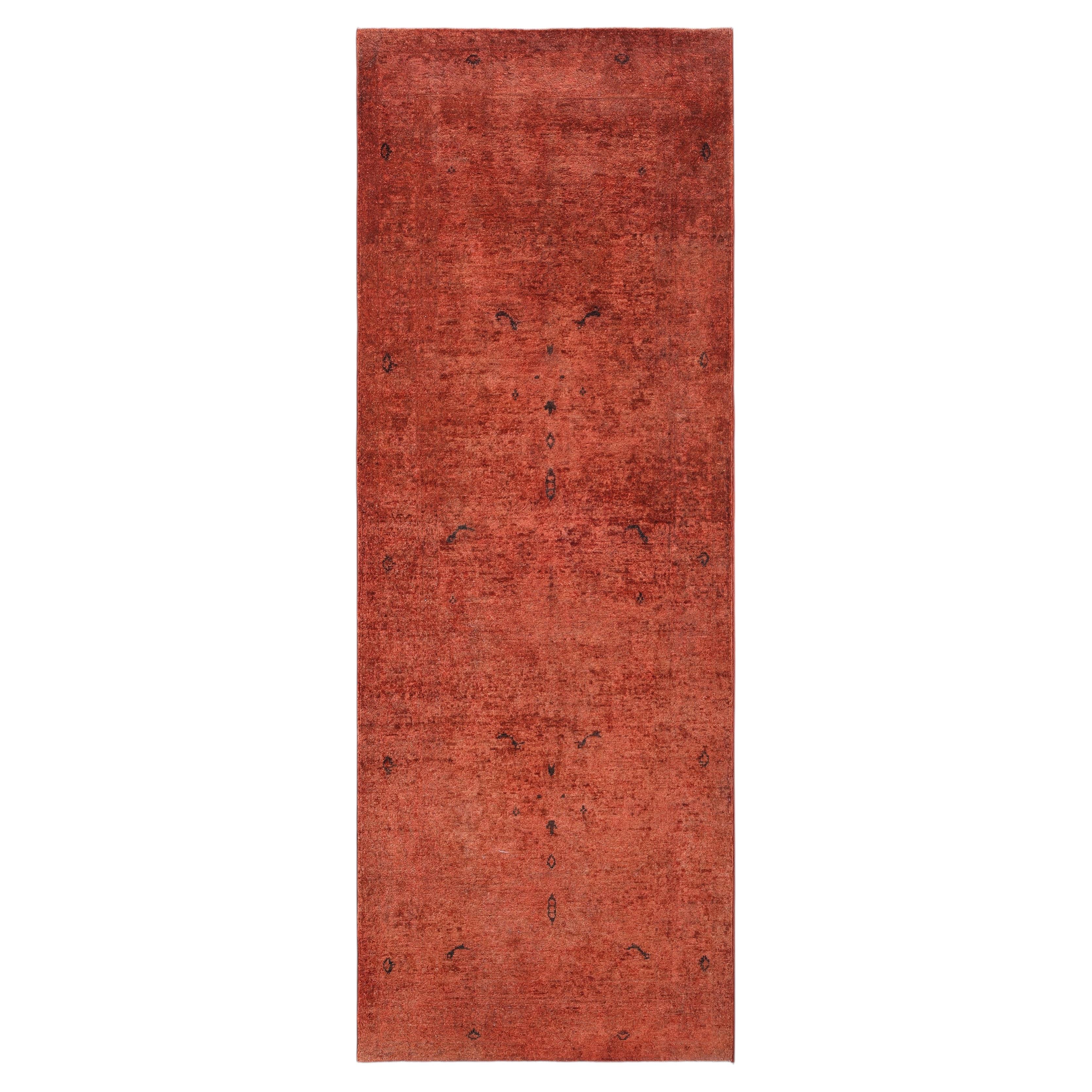 Overdyed Hand-Knotted Wool Modern-Contemporary Red Runner 3' 0" x 8' 2"