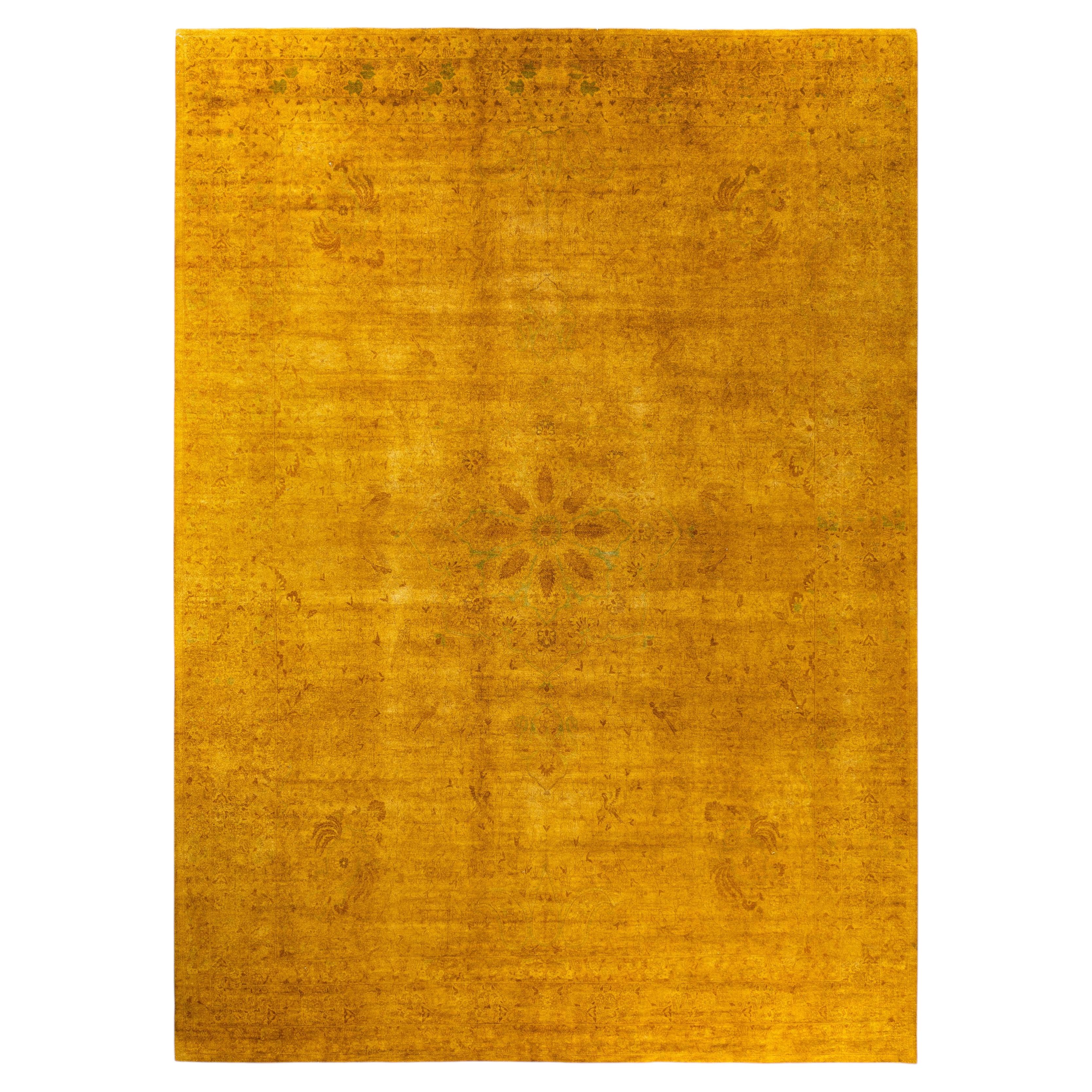 Overdyed handgeknüpfte Wolle modern-zeitgenössischen gelben Bereich Teppich 10' 2" x 14' 2"