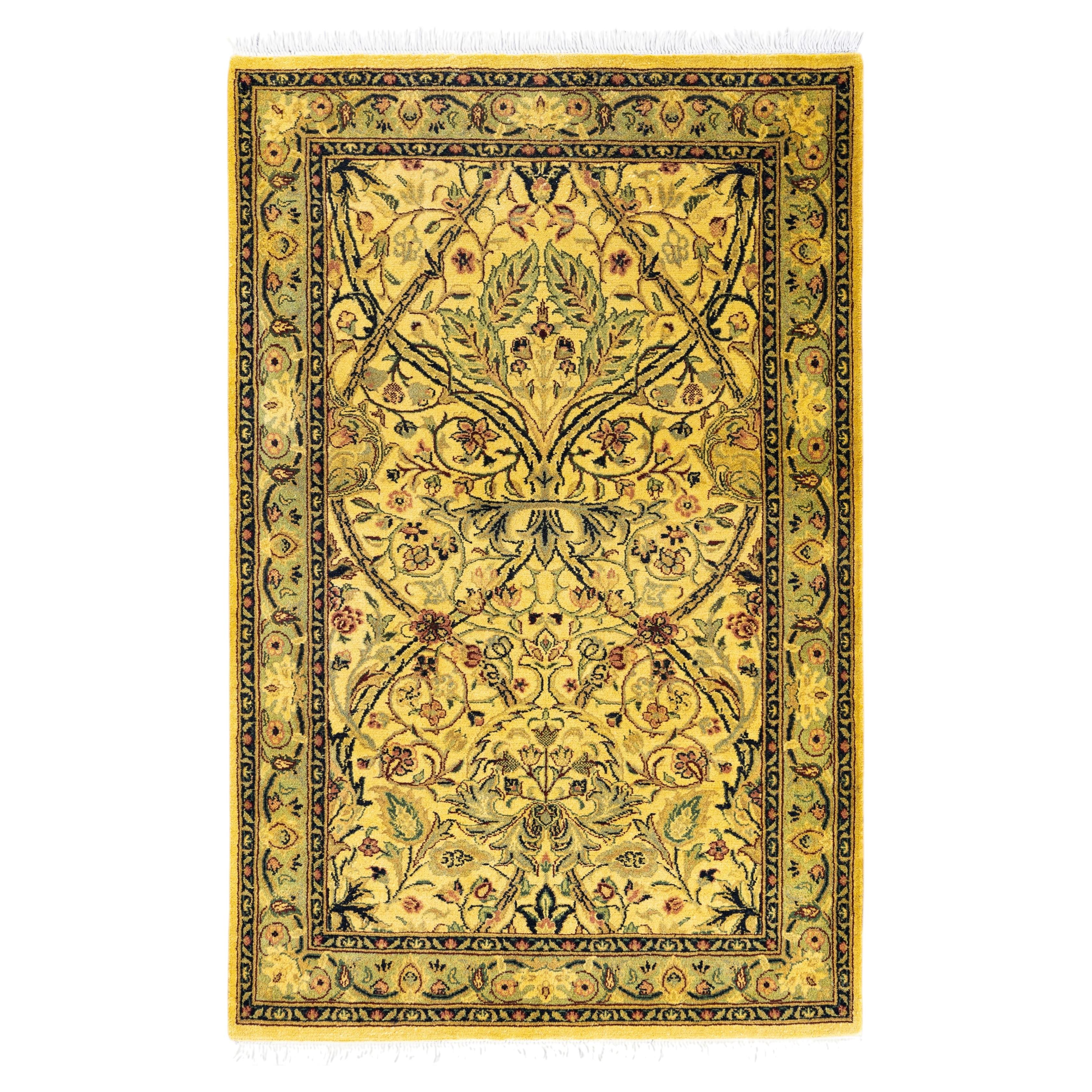 Overdyed Hand-Knotted Wool Modern-Contemporary Yellow Area Rug 2' 7" x 4' 1"