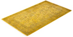 Alfombra de lana anudada a mano sobreteñida, moderna y contemporánea, amarilla 1,80 x 1,80 cm