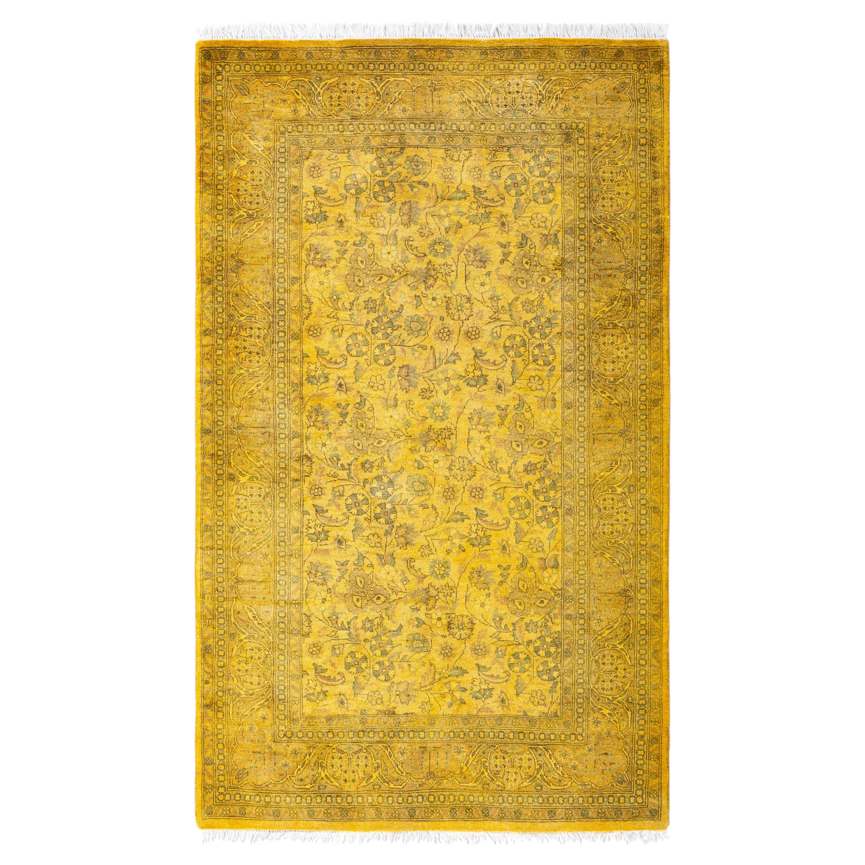 Overdyed Hand-Knotted Wool Modern-Contemporary Yellow Area Rug 3' 2" x 5' 5"