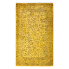 Alfombra de lana anudada a mano sobreteñida, moderna y contemporánea, amarilla 1,80 x 1,80 cm