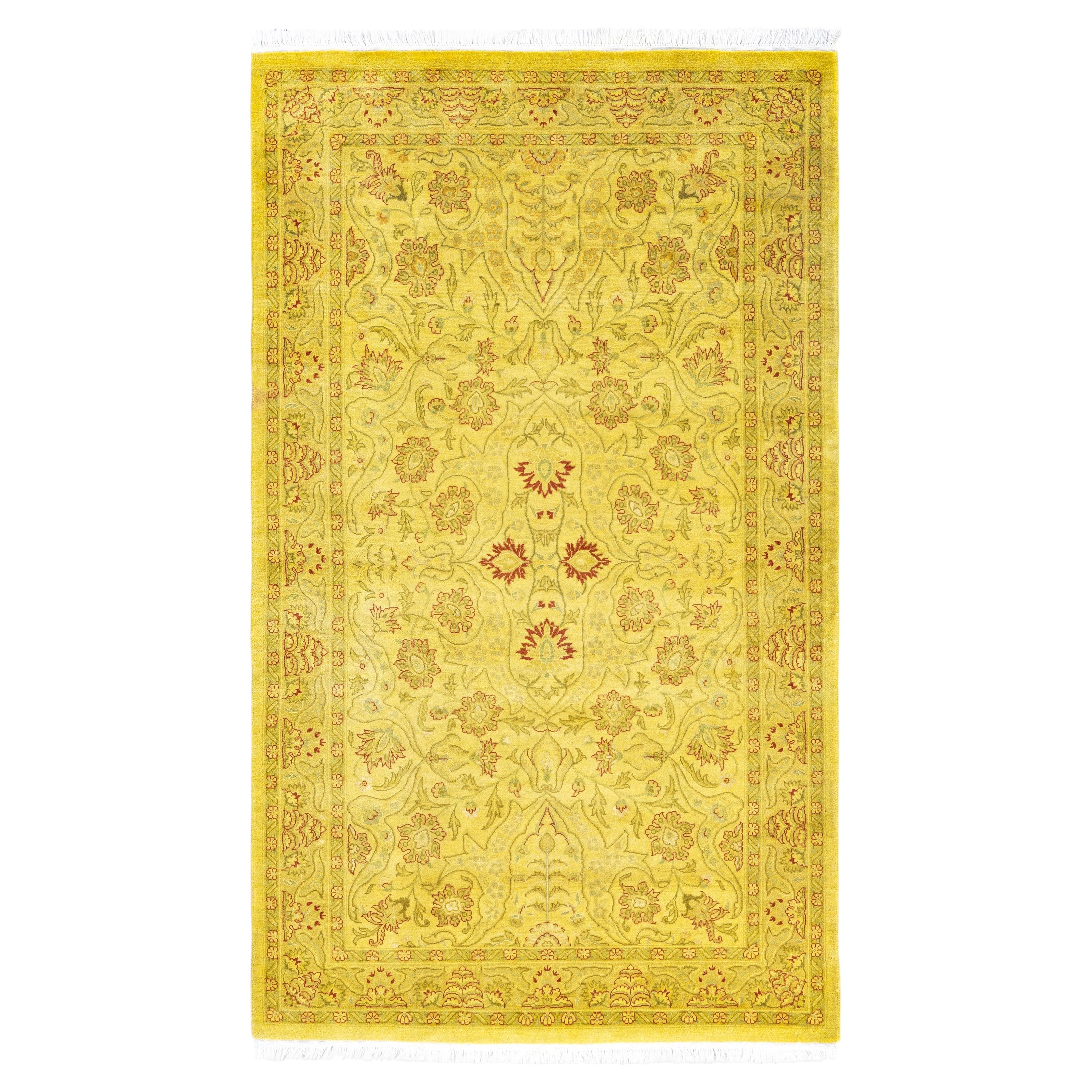 Overdyed Hand-Knotted Wool Modern-Contemporary Yellow Area Rug 3' 2" x 5' 5"