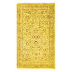 Overdyed Laine nouée à la main Tapis de zone jaune moderne-contemporain 3' 2" x 5' 5"
