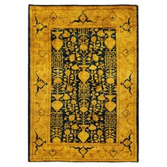Overdyed Hand-Knotted Wool Modern-Contemporary Yellow Area Rug 4' 2" x 5' 10"