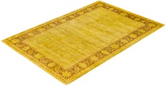 Overdyed Hand-Knotted Wool Modern-Contemporary Yellow Area Rug 4' 2" x 6' 1"
