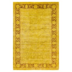 Overdyed Hand-Knotted Wool Modern-Contemporary Yellow Area Rug 4' 2" x 6' 1"