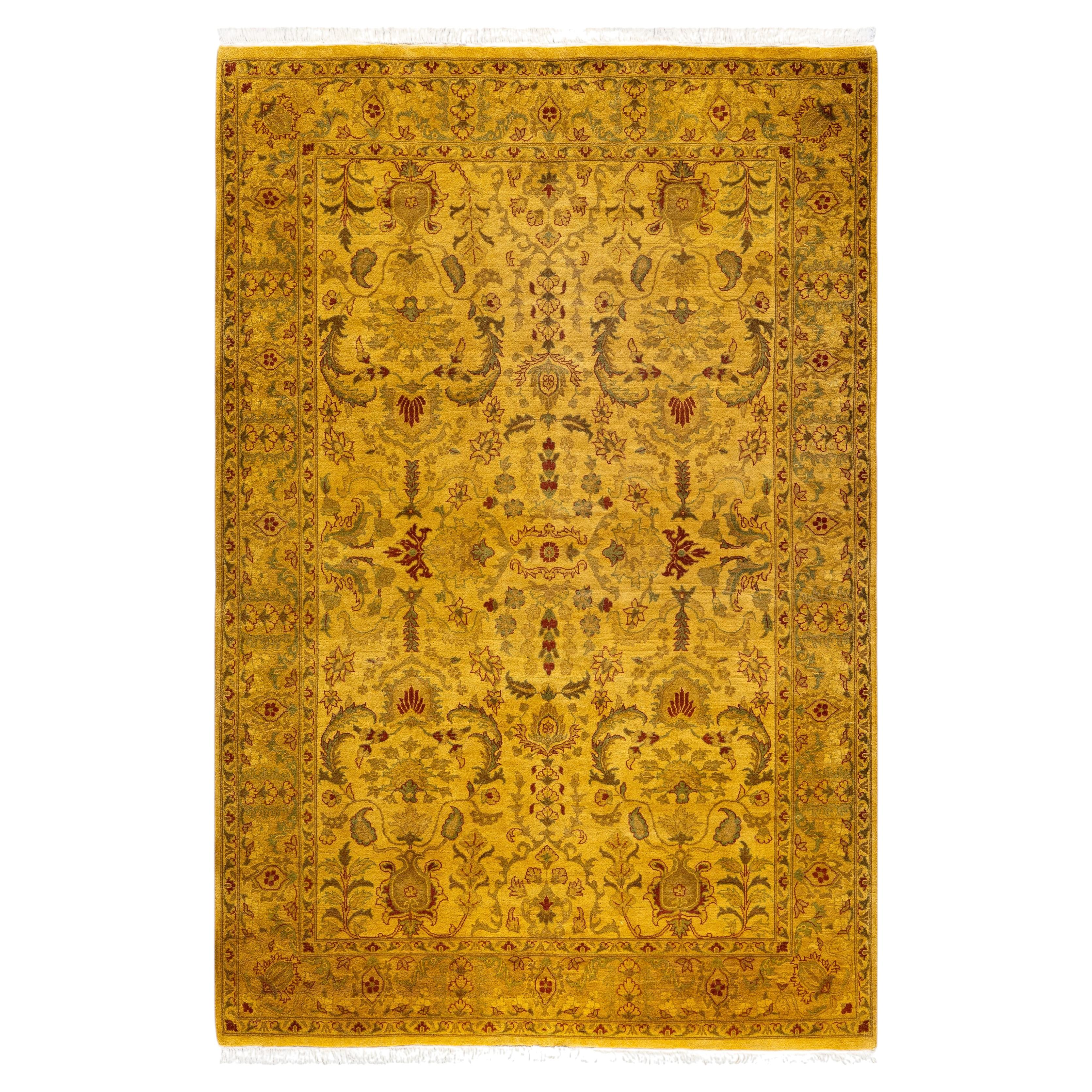 Overdyed Hand-Knotted Wool Modern-Contemporary Yellow Area Rug 4' 2" x 6' 3"