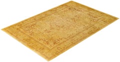 Overdyed Hand-Knotted Wool Modern-Contemporary Yellow Area Rug 4' 6" x 6' 9"