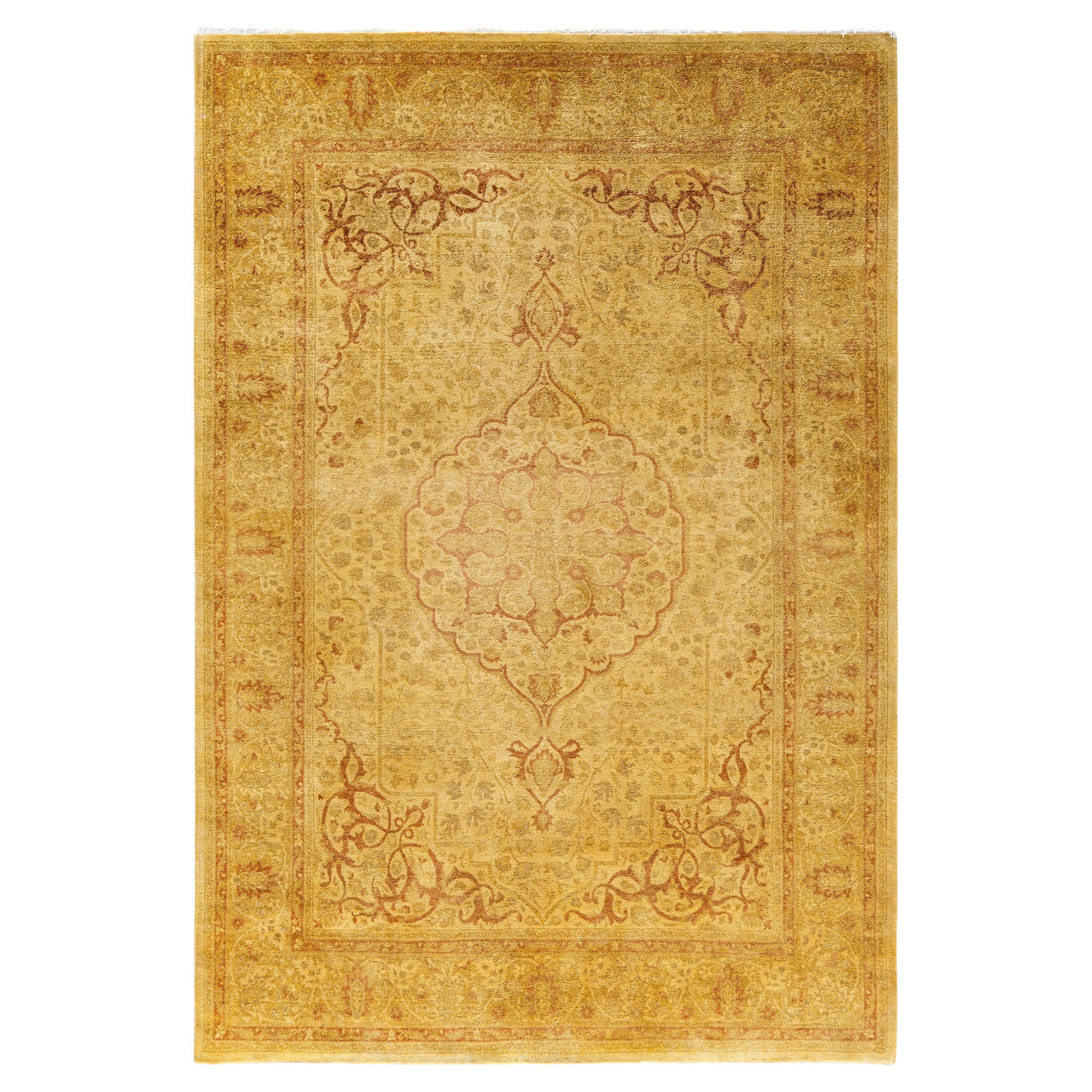 Overdyed Hand-Knotted Wool Modern-Contemporary Yellow Area Rug 4' 6" x 6' 9"