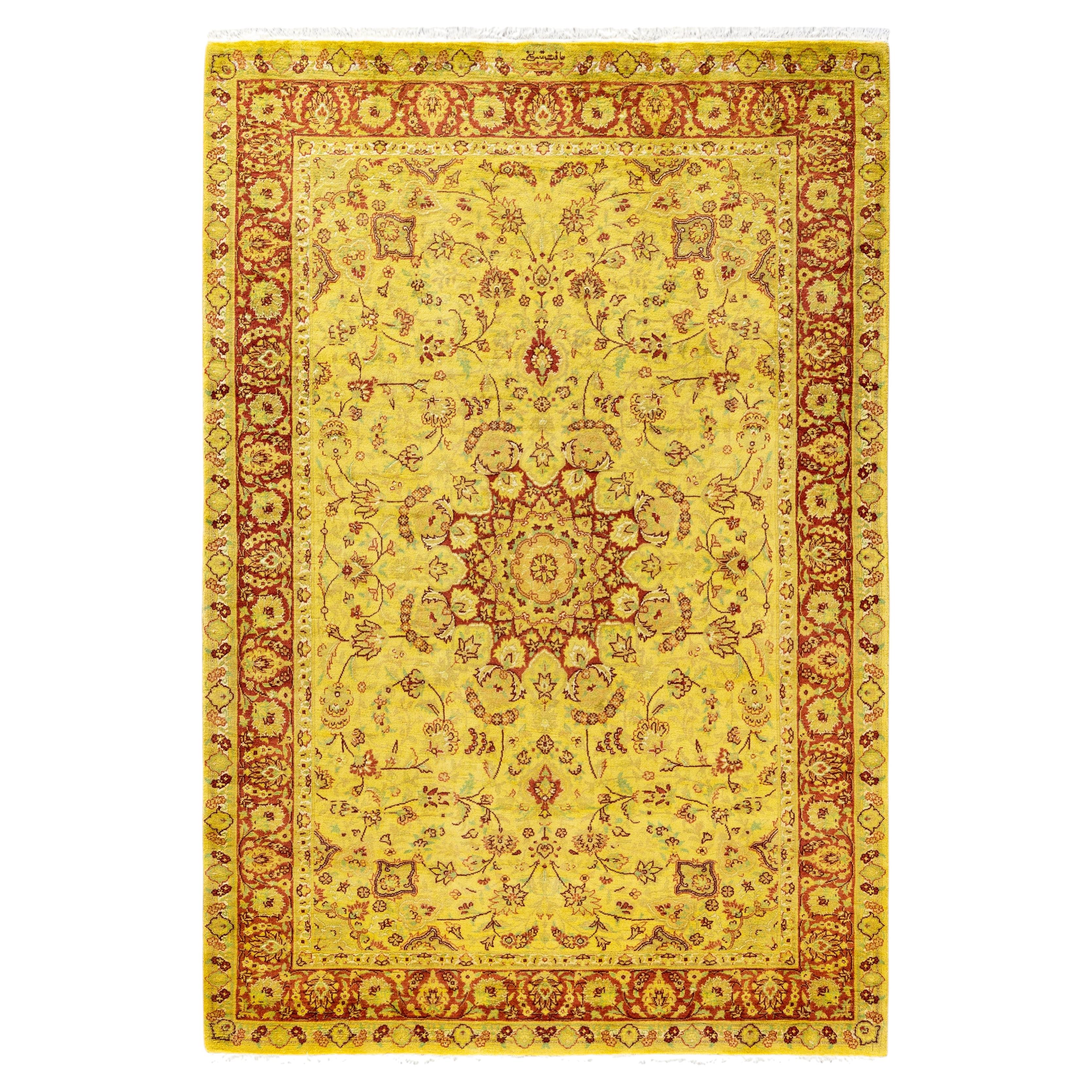 Overdyed Hand-Knotted Wool Modern-Contemporary Yellow Area Rug 4' 7" x 6' 9"