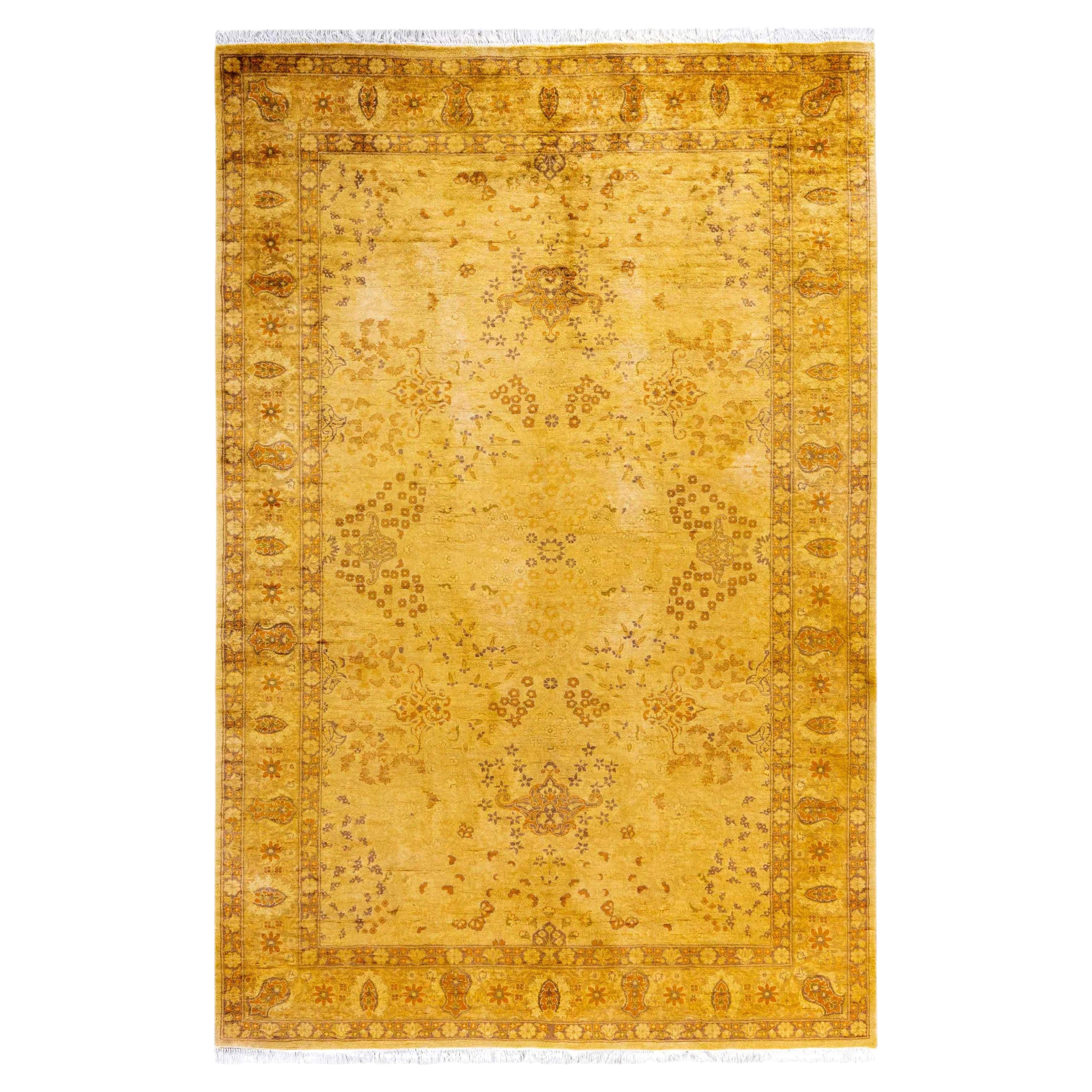 Overdyed Hand-Knotted Wool Modern-Contemporary Yellow Area Rug 4' 7" x 7' 0"
