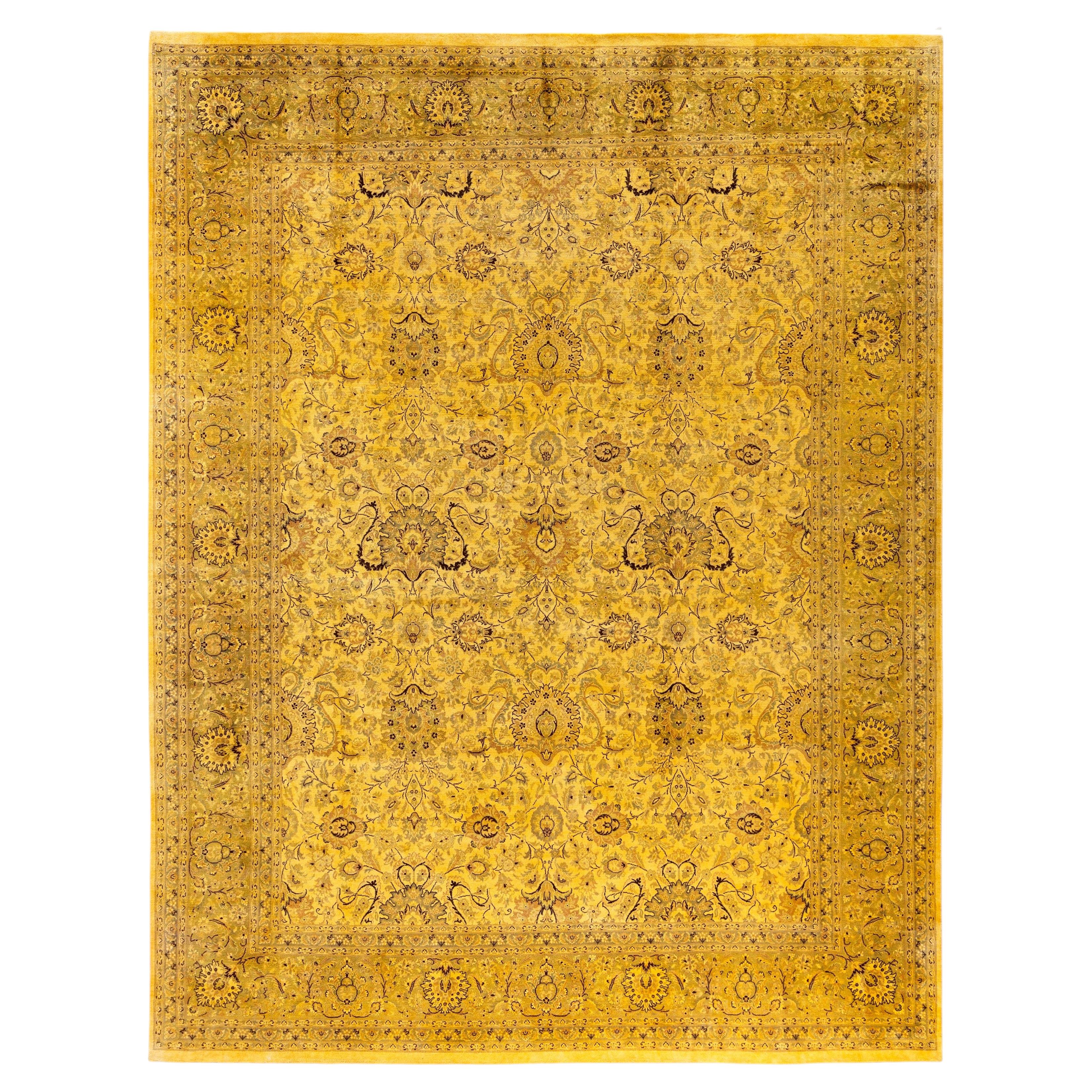 Overdyed Hand-Knotted Wool Modern-Contemporary Yellow Area Rug 8' 1" x 10' 4"