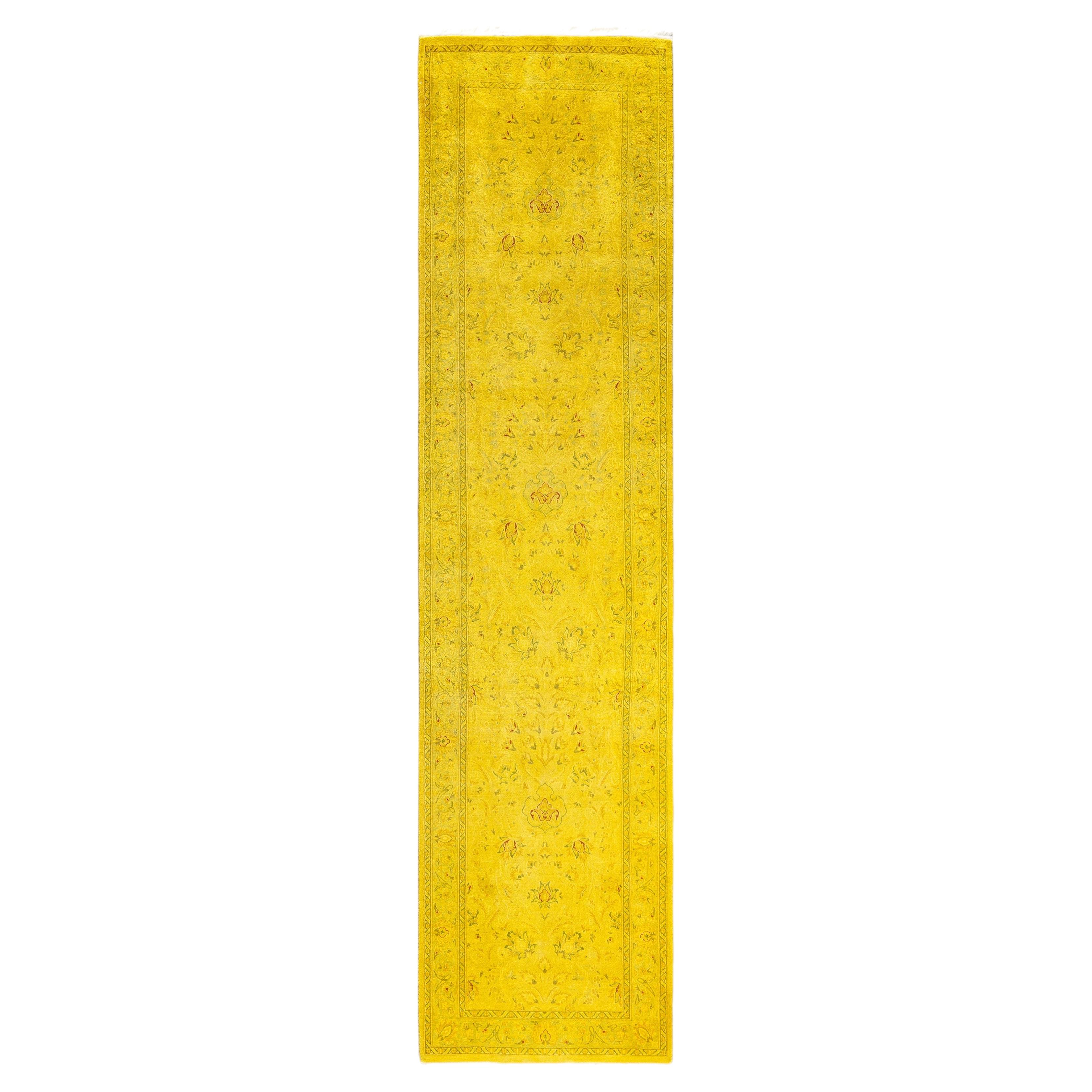 Overdyed Hand-Knotted Wool Modern-Contemporary Yellow Runner 2' 7" x 10' 3" For Sale