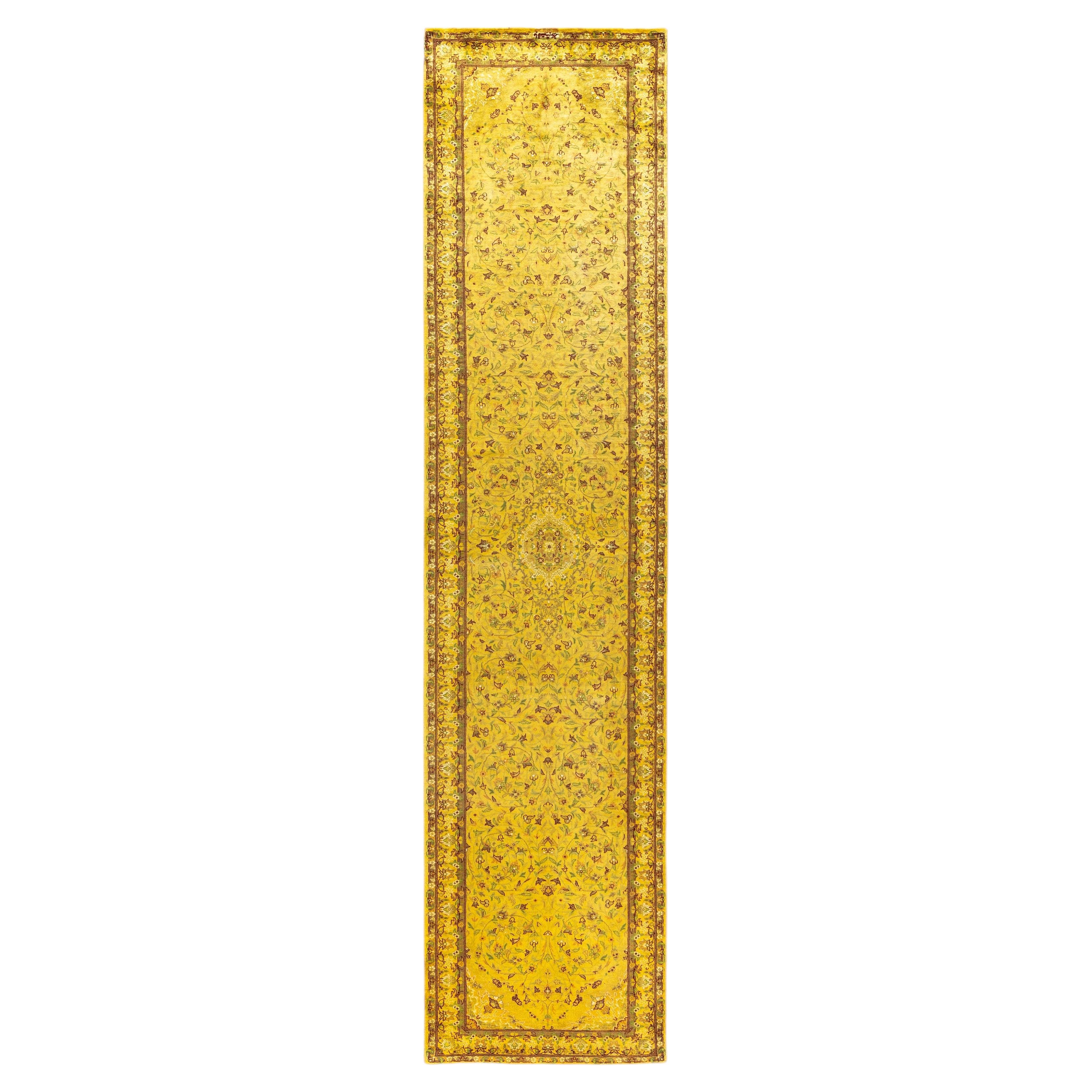 Overdyed Hand-Knotted Wool Modern-Contemporary Yellow Runner 2' 7" x 11' 8"