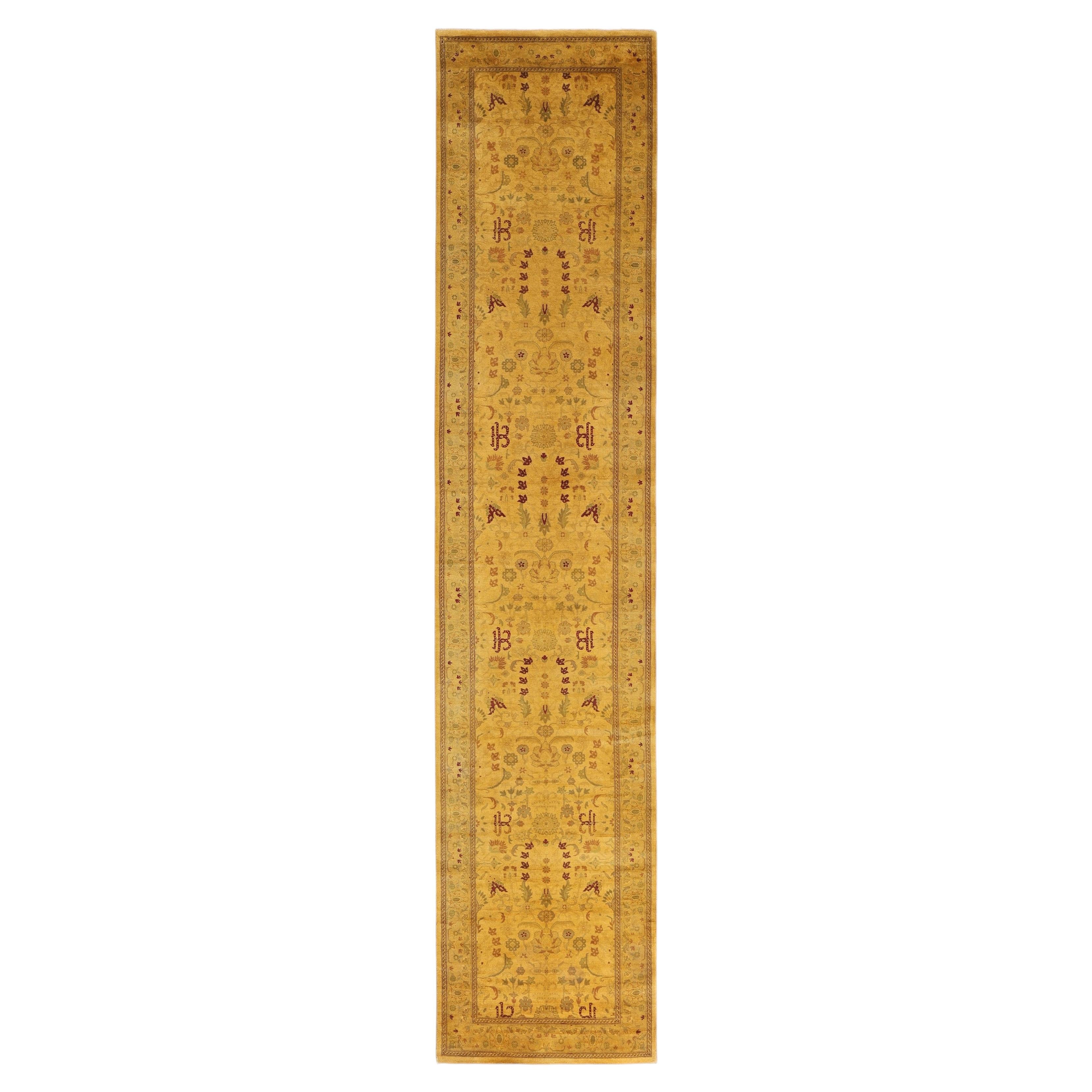 Overdyed Hand-Knotted Wool Modern-Contemporary Yellow Runner 2' 7" x 12' 4"