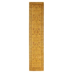 Overdyed Hand-Knotted Wool Modern-Contemporary Yellow Runner 2' 7" x 12' 4"