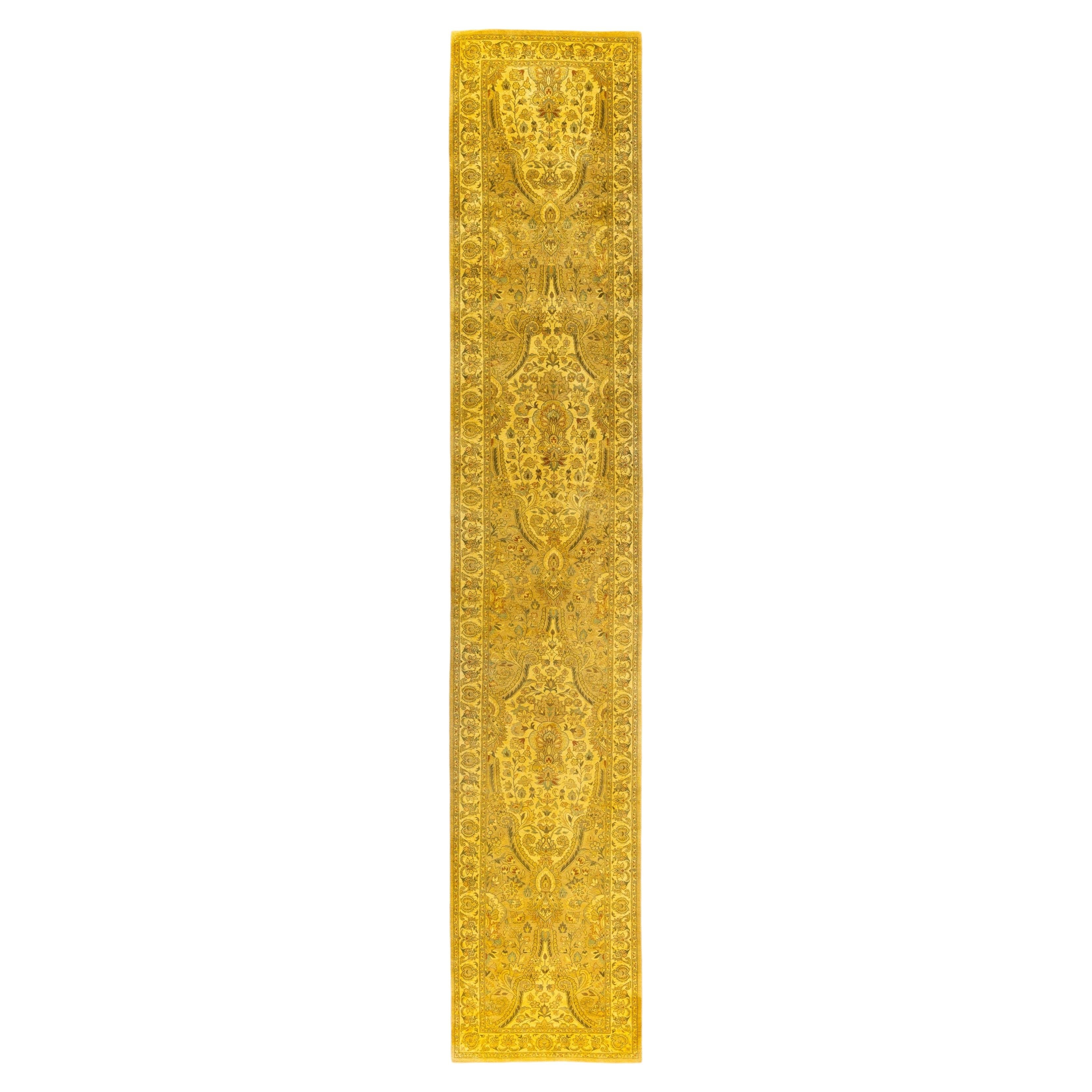 Overdyed Hand-Knotted Wool Modern-Contemporary Yellow Runner 2' 7" x 14' 6"