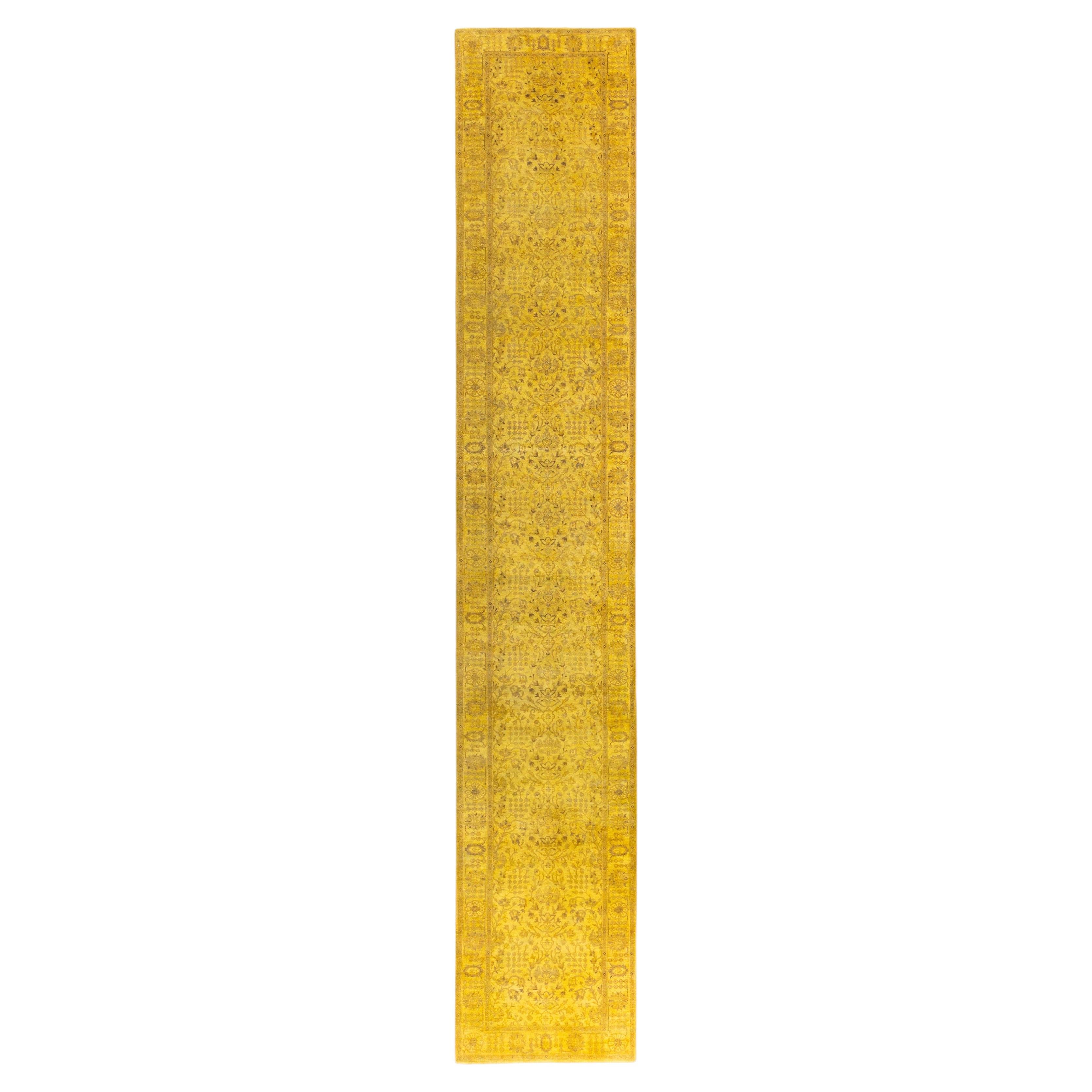 Overdyed Hand-Knotted Wool Modern-Contemporary Yellow Runner 3' 0" x 17' 7"