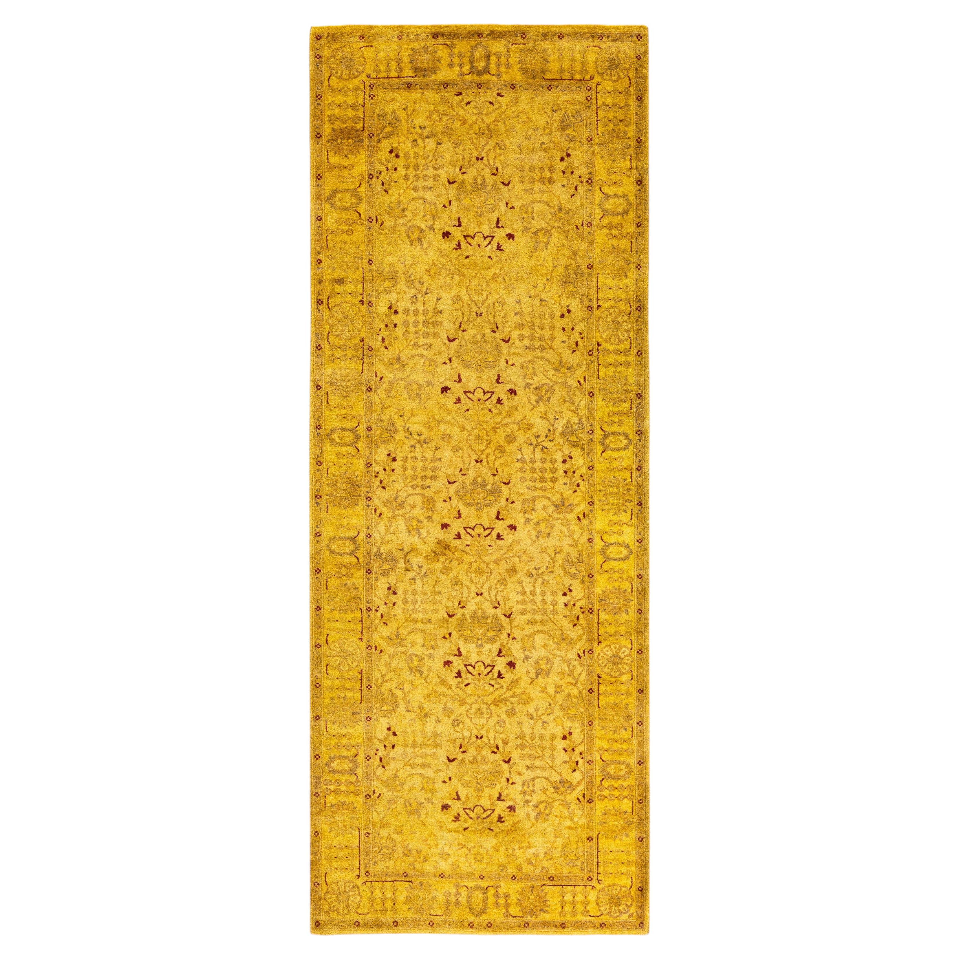 Overdyed Hand-Knotted Wool Modern-Contemporary Yellow Runner 3' 0" x 8' 2" For Sale